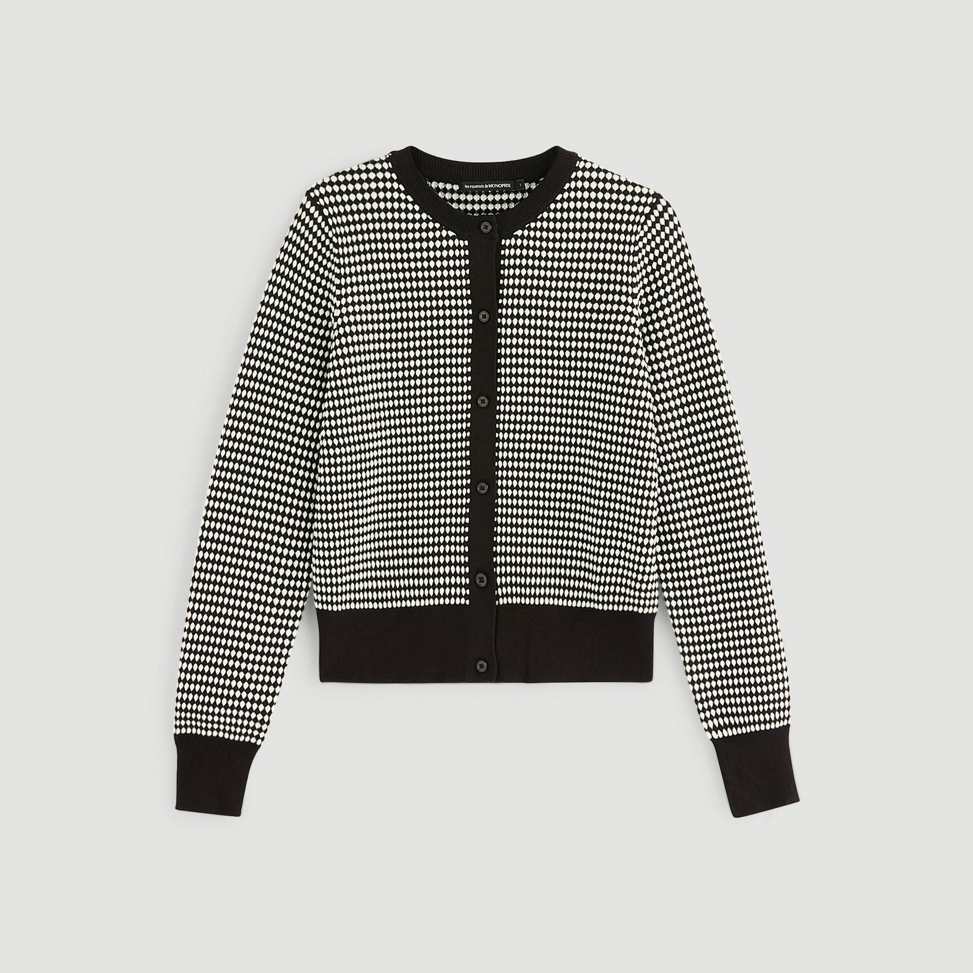 Cardigan en coton point ananas tricolore, Noir, large image number 2