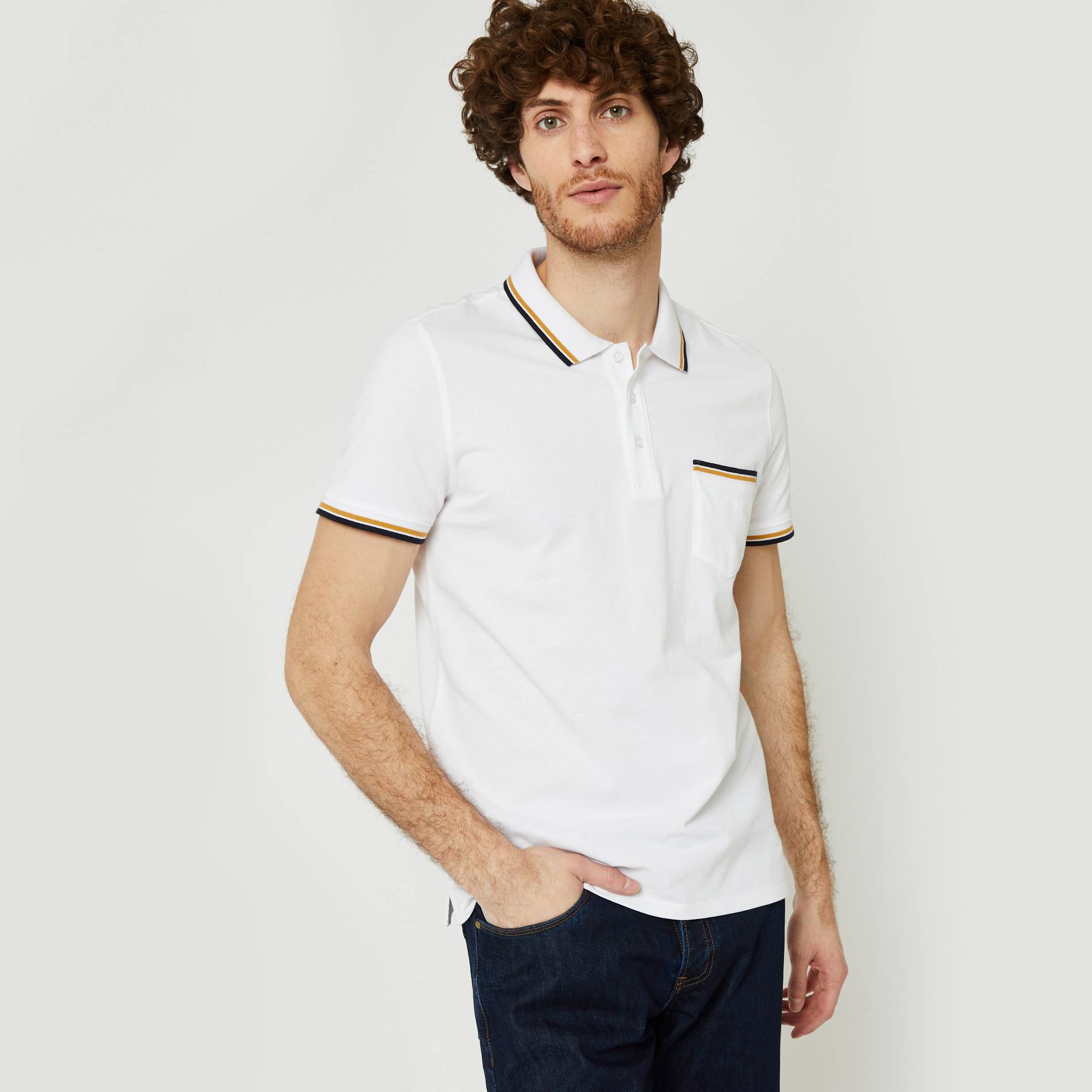 Polo manches courtes en coton BIO, Blanc, large image number 0