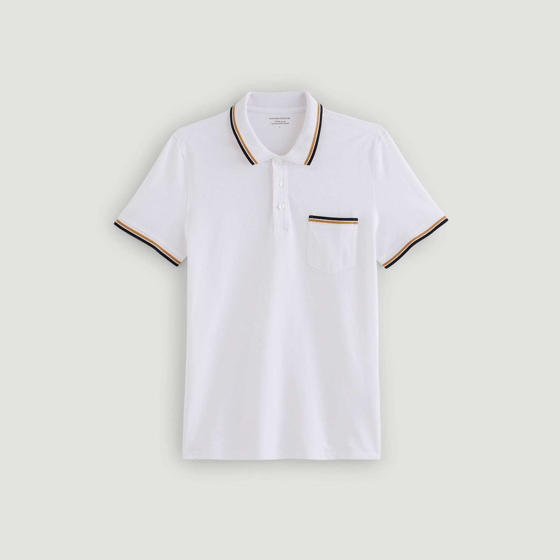 Polo manches courtes en coton BIO, Blanc, large image number 2.0