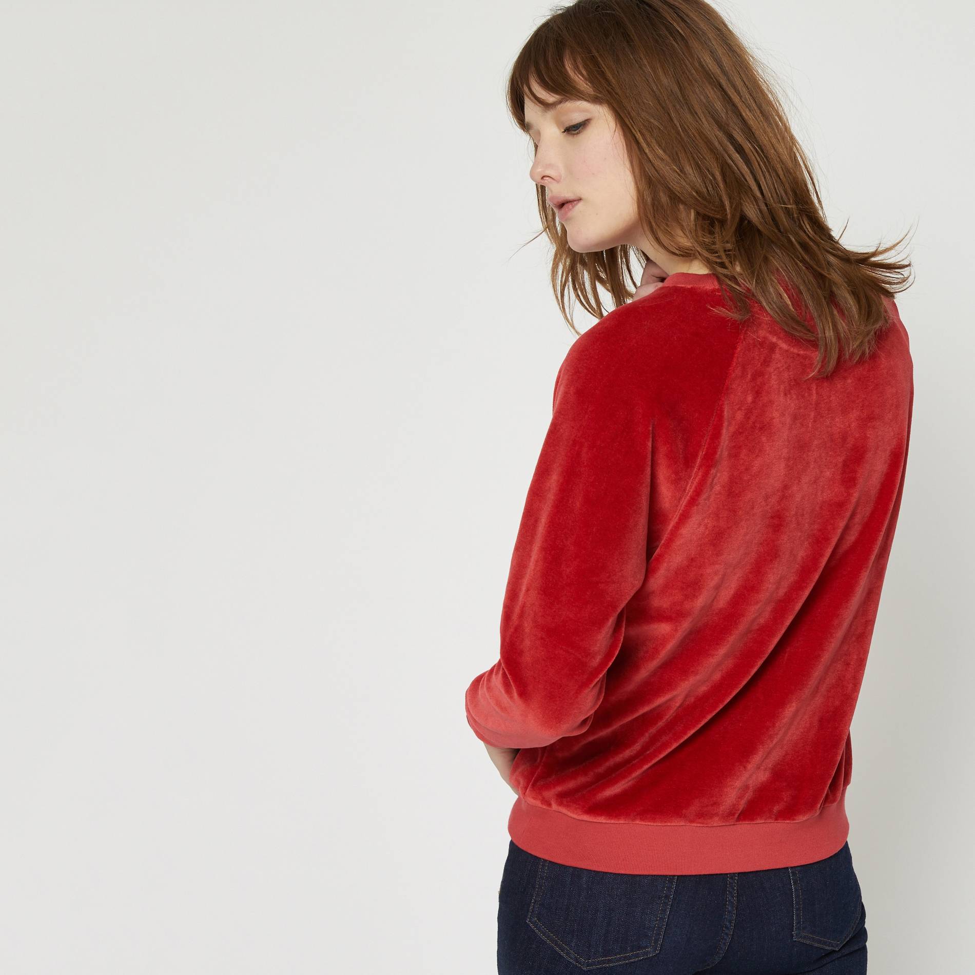 Sweatshirt uni en velours, Rouge, large image number 1