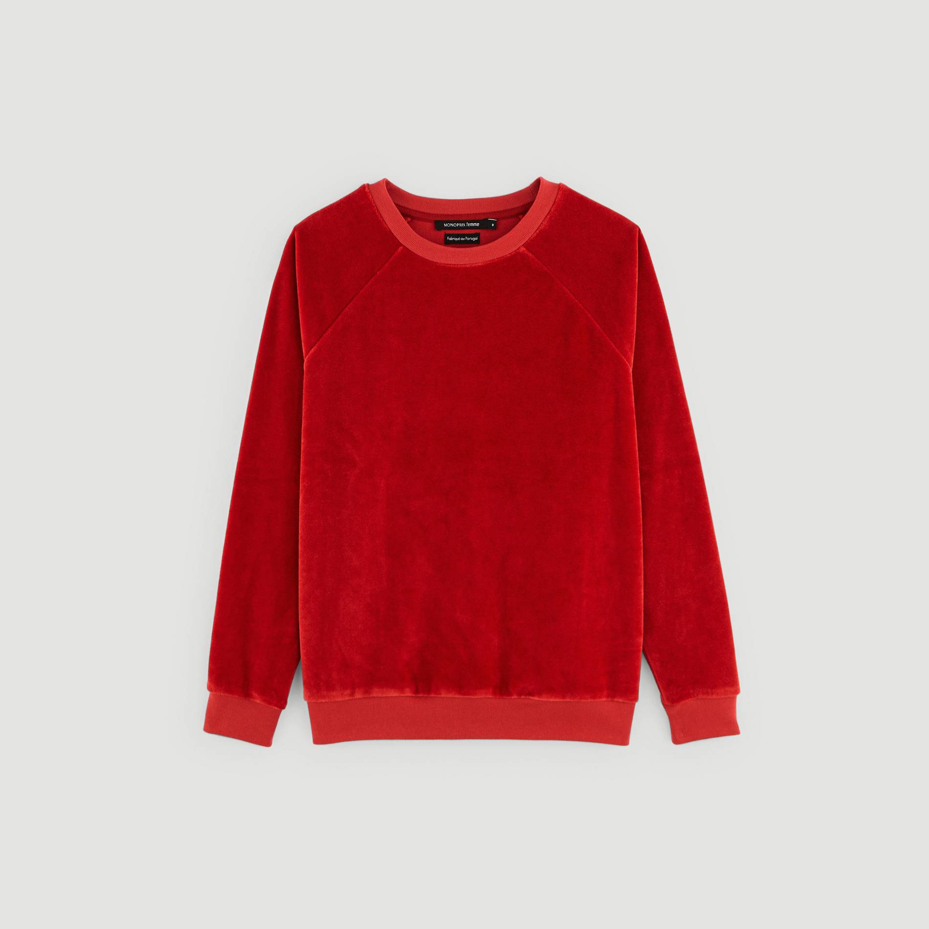 Sweatshirt uni en velours, Rouge, large image number 2