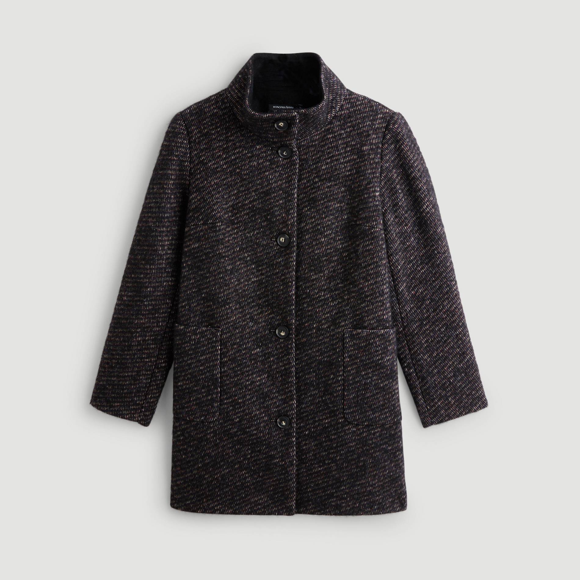 Manteau a col montant, Noir, large image number 2