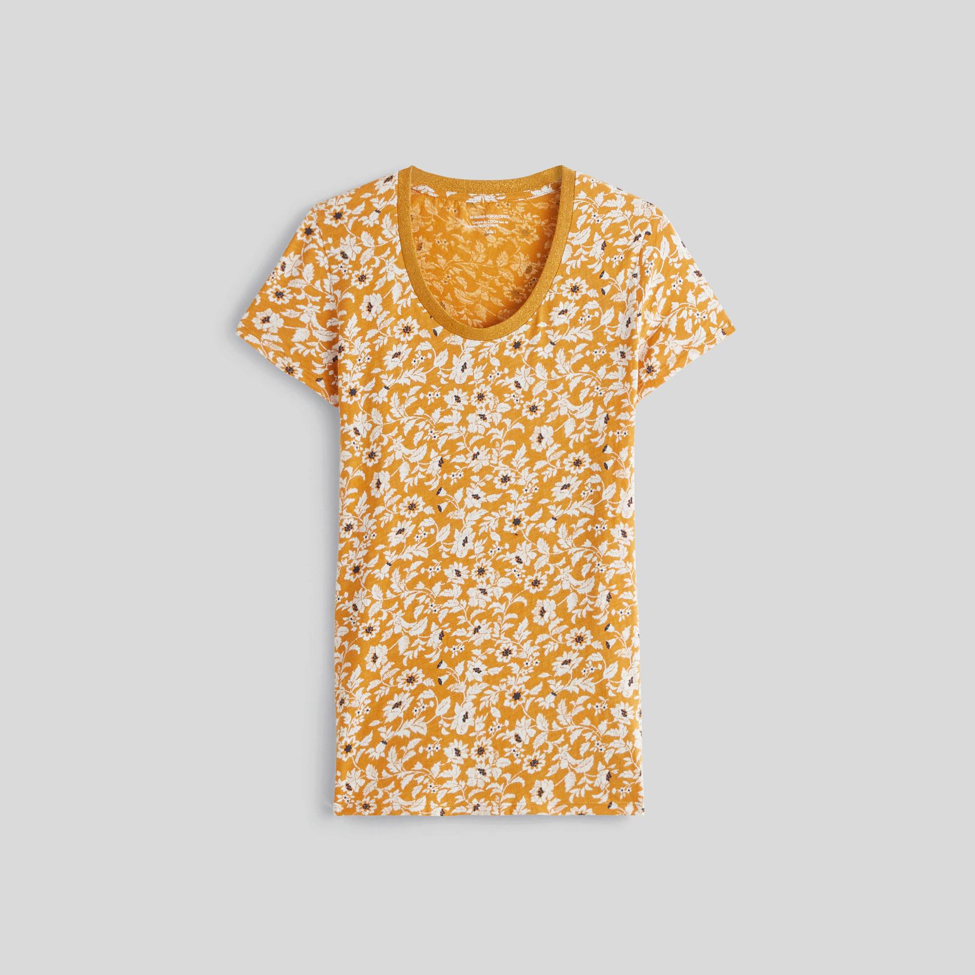 T-shirt imprimé en coton BIO, Moutarde, large image number 2.0