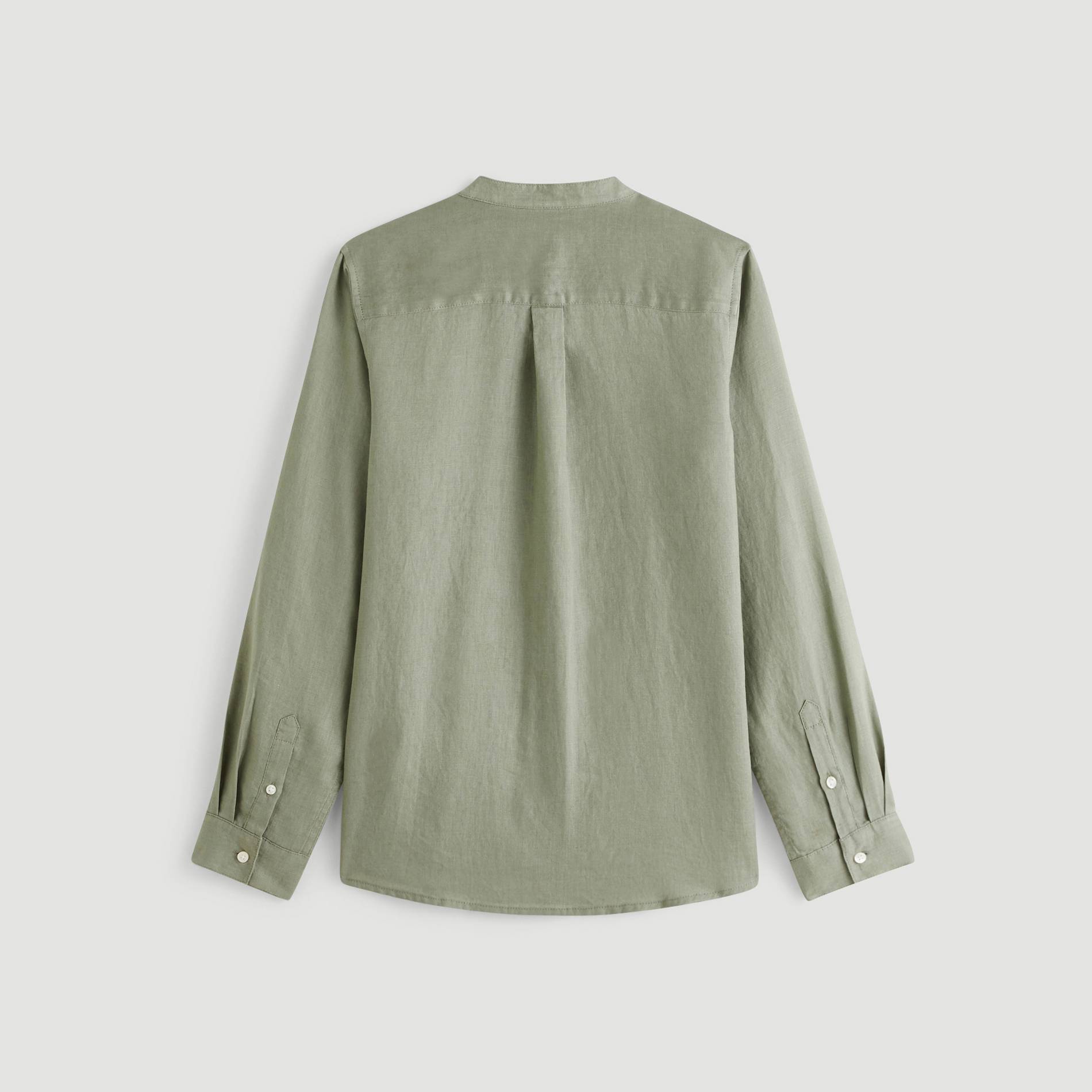 Chemise manches longues en lin col mao, Kaki, large image number 1