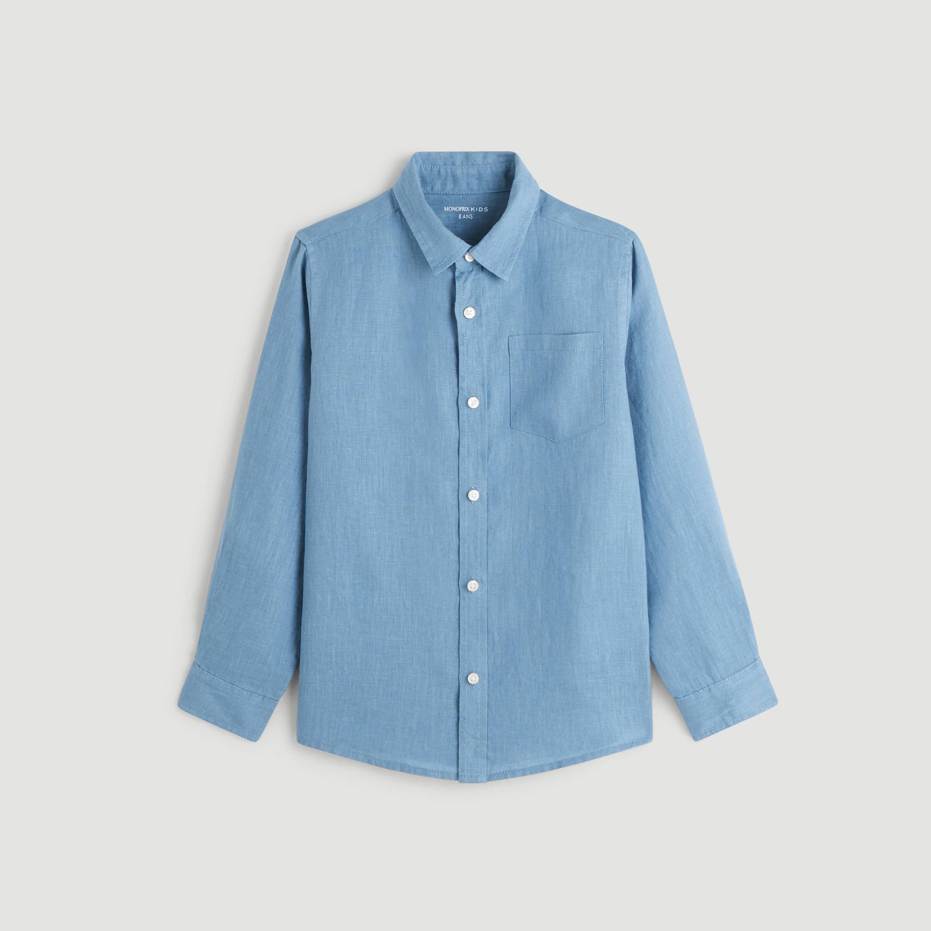 Chemise manches longues en lin, Bleu gris, large image number 0.0