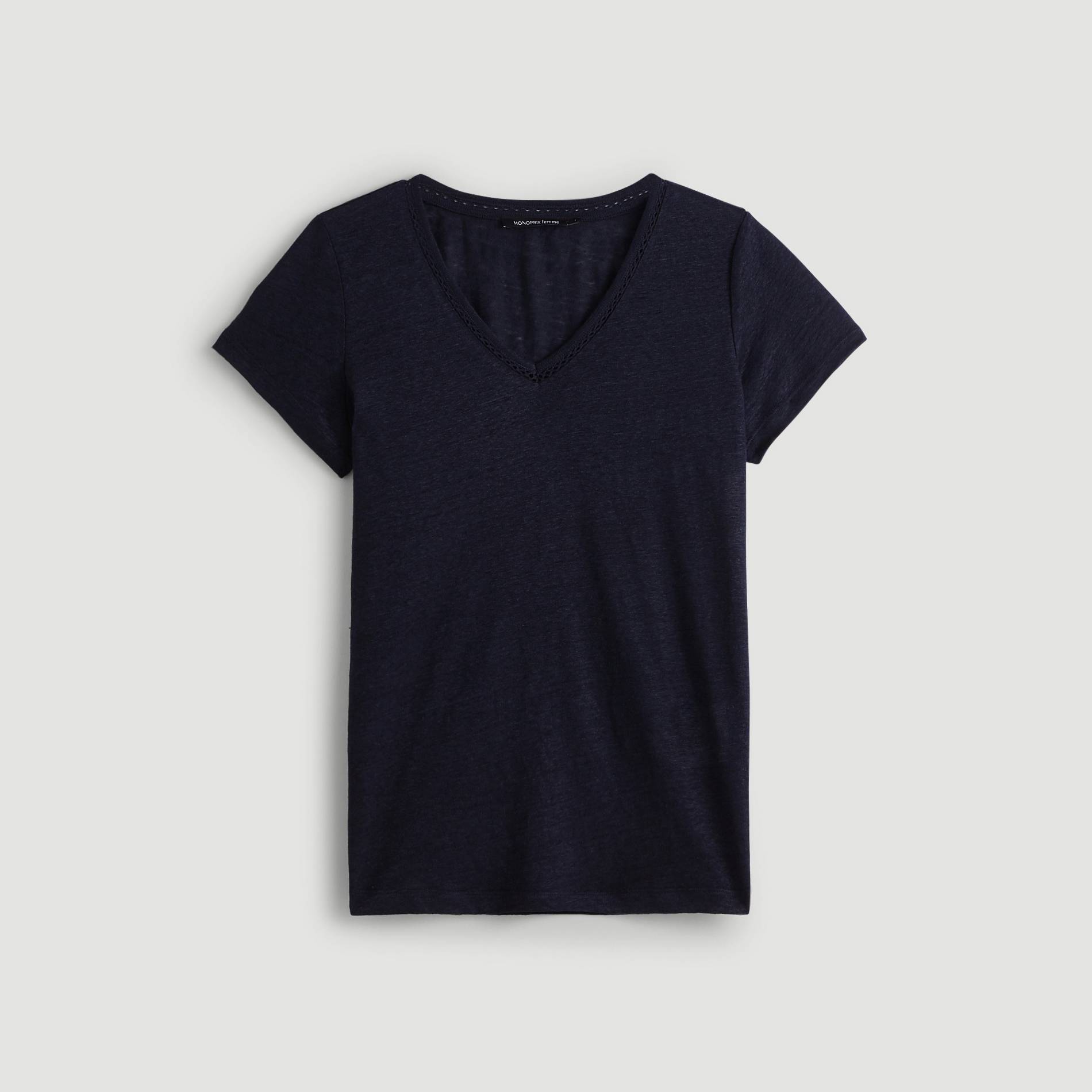 T-shirt uni en lin, Bleu marine, large image number 2