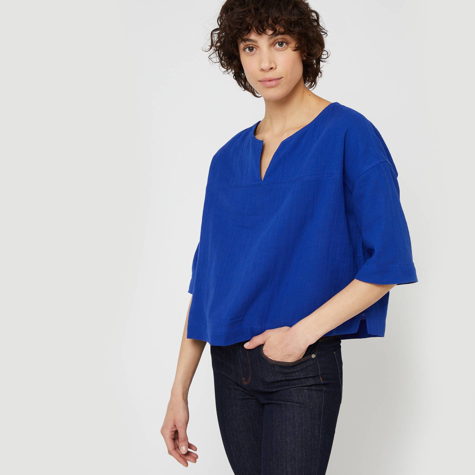 Blouse manches courtes, Cobalt, large image number 0.0