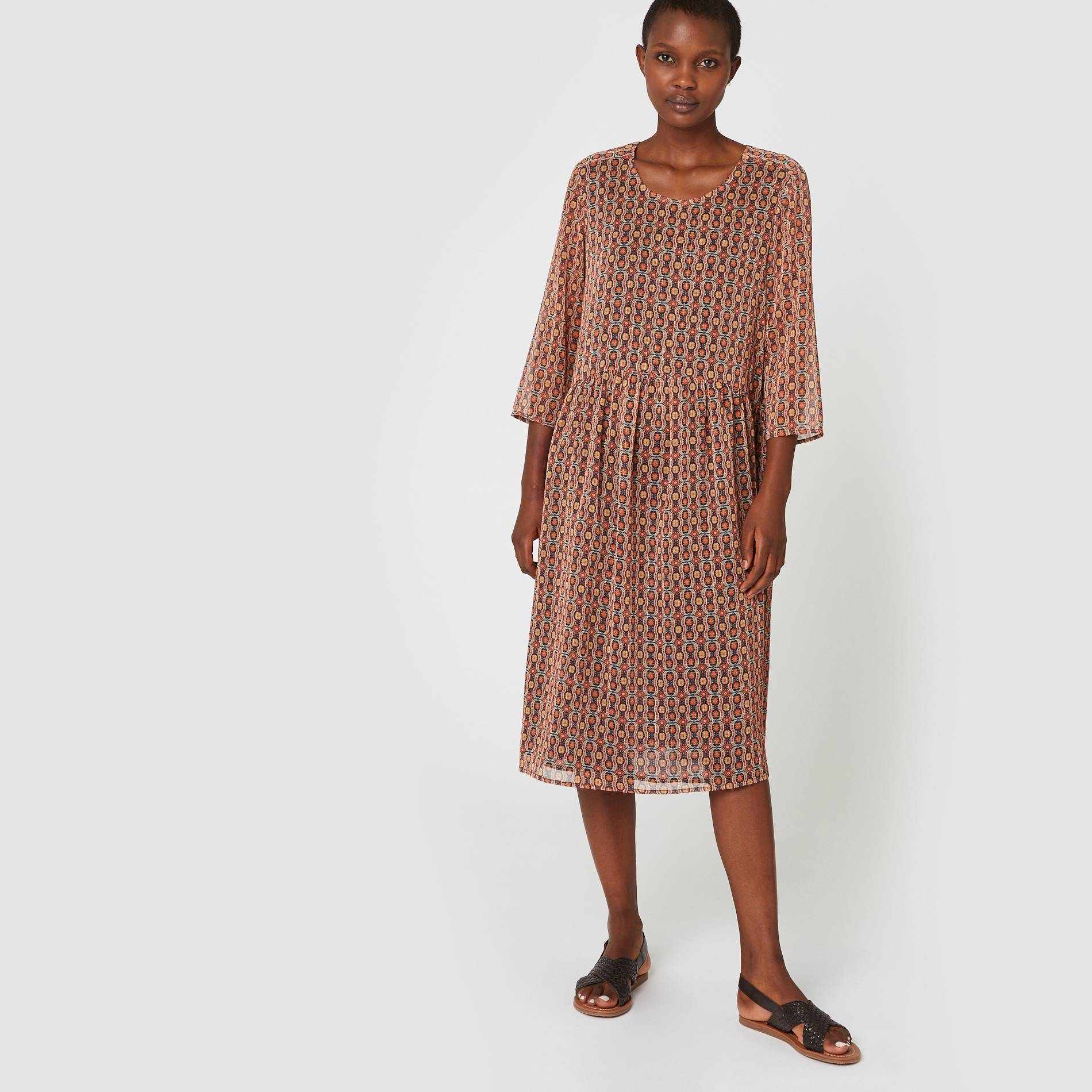 Robe longue manches 3/4 imprimée avec fibres métalliques, Citrouille, large image number 0.0