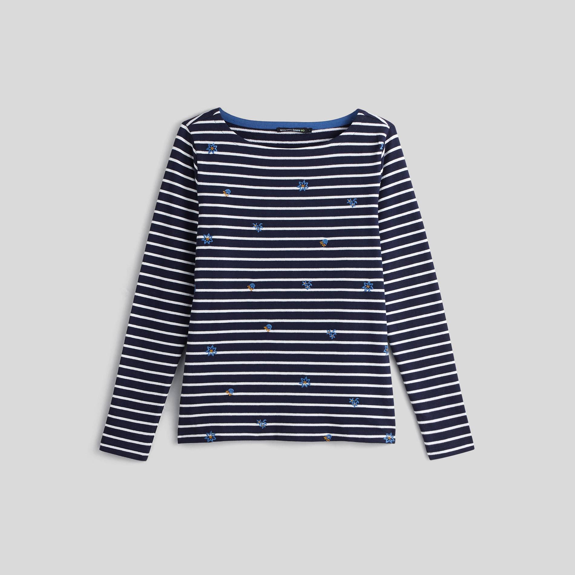 Sweat rayé et brodé, Bleu marine, large image number 2