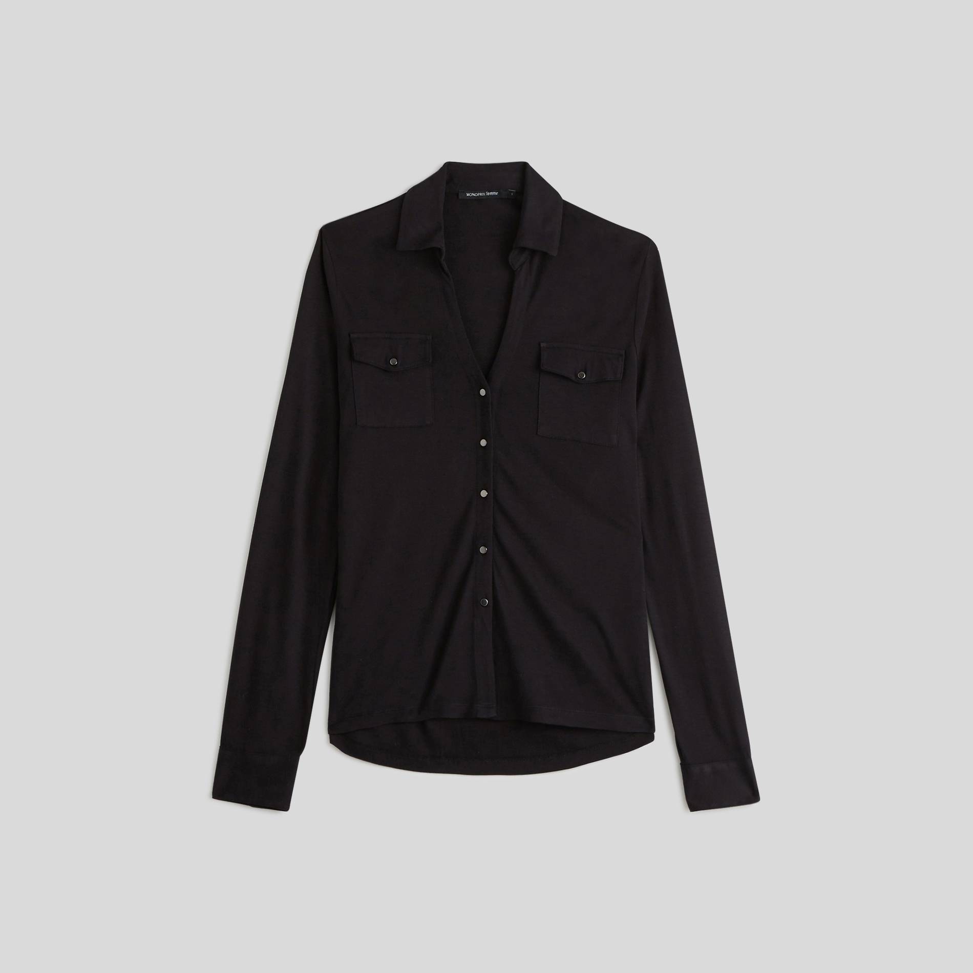 Chemise unie manches longues, Noir, large image number 0.0