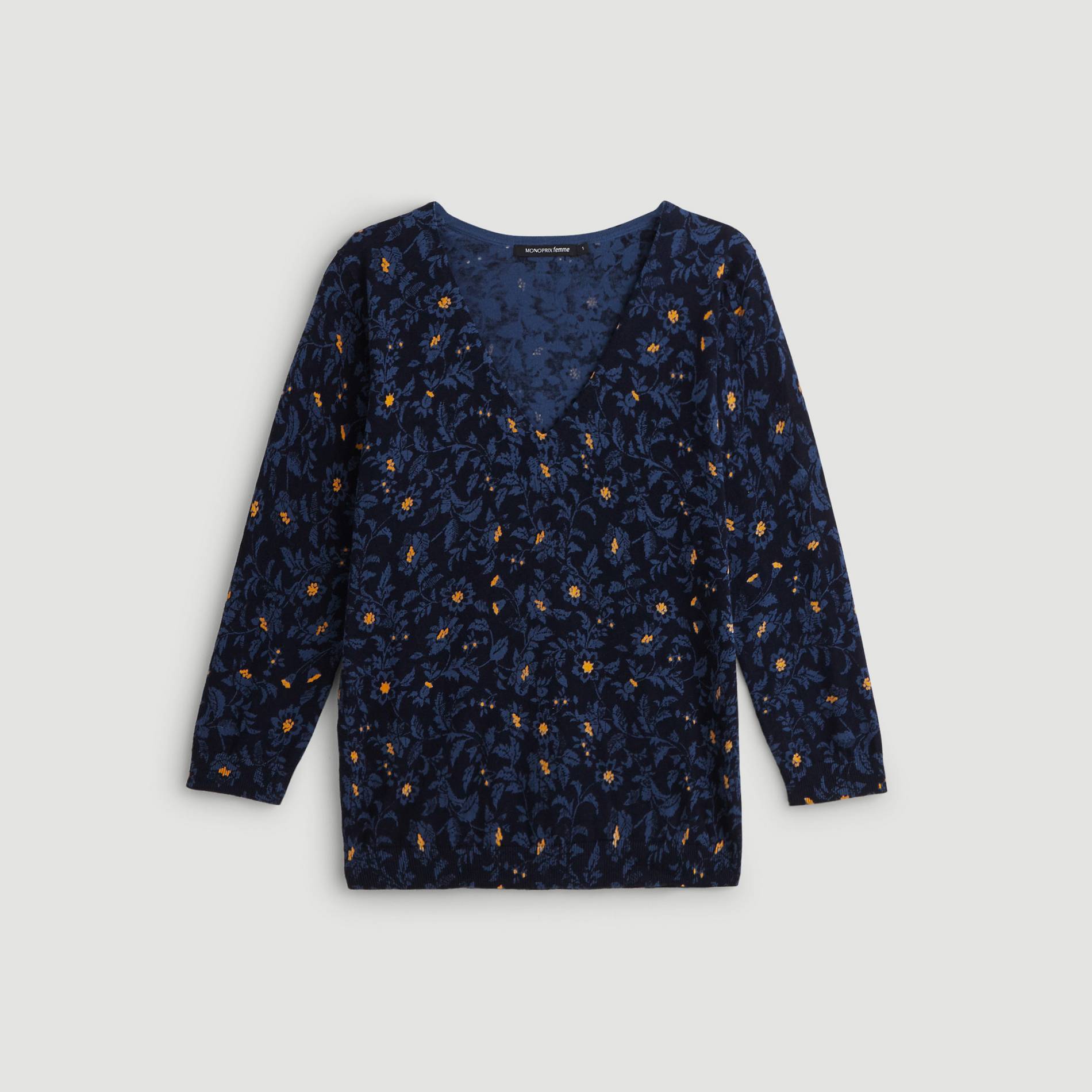 Pull col V, Bleu marine, large image number 2