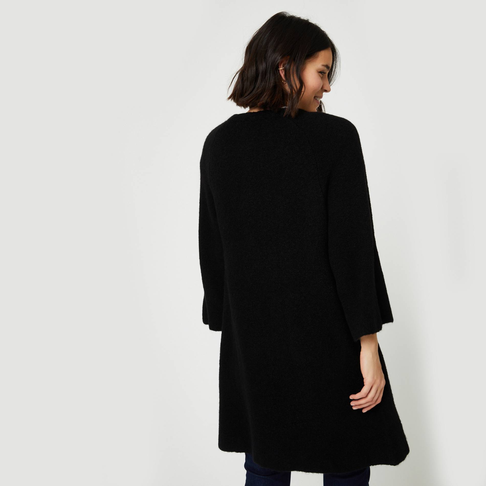 Manteau uni en maille, Noir, large image number 1