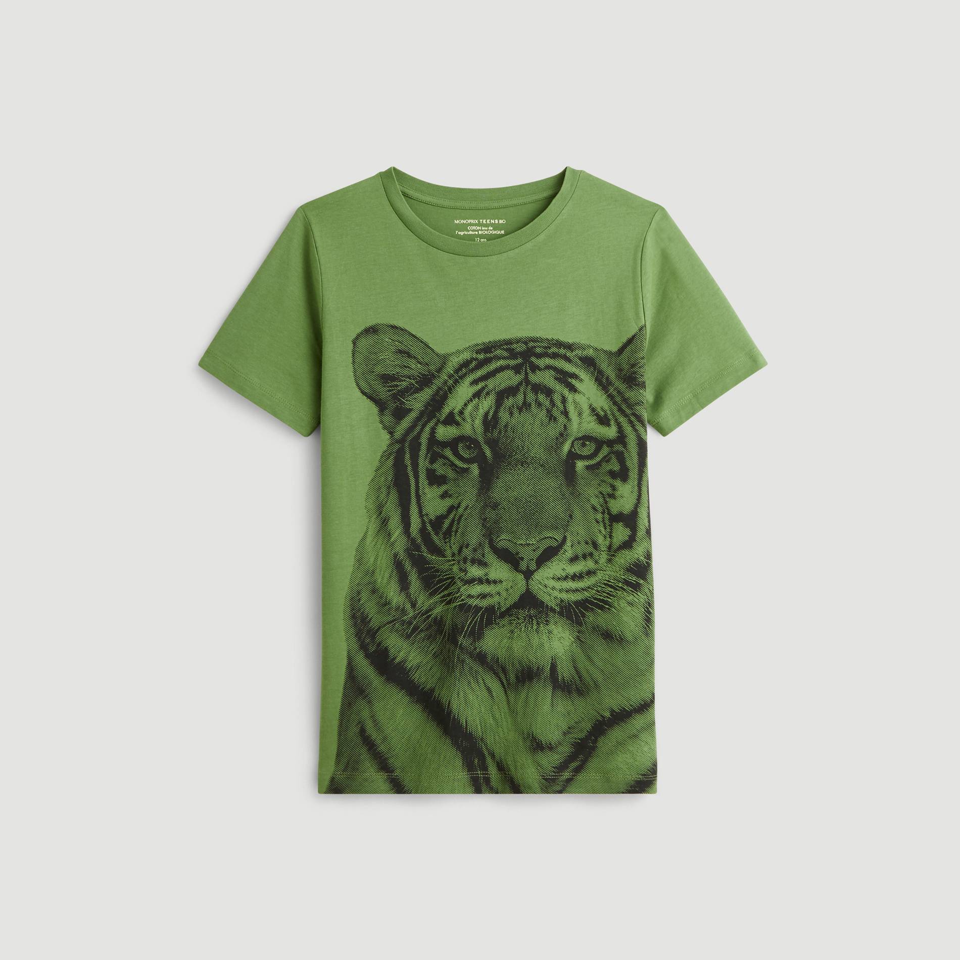 T-shirt manches courtes imprimé en coton BIO, Vert, large image number 0.0