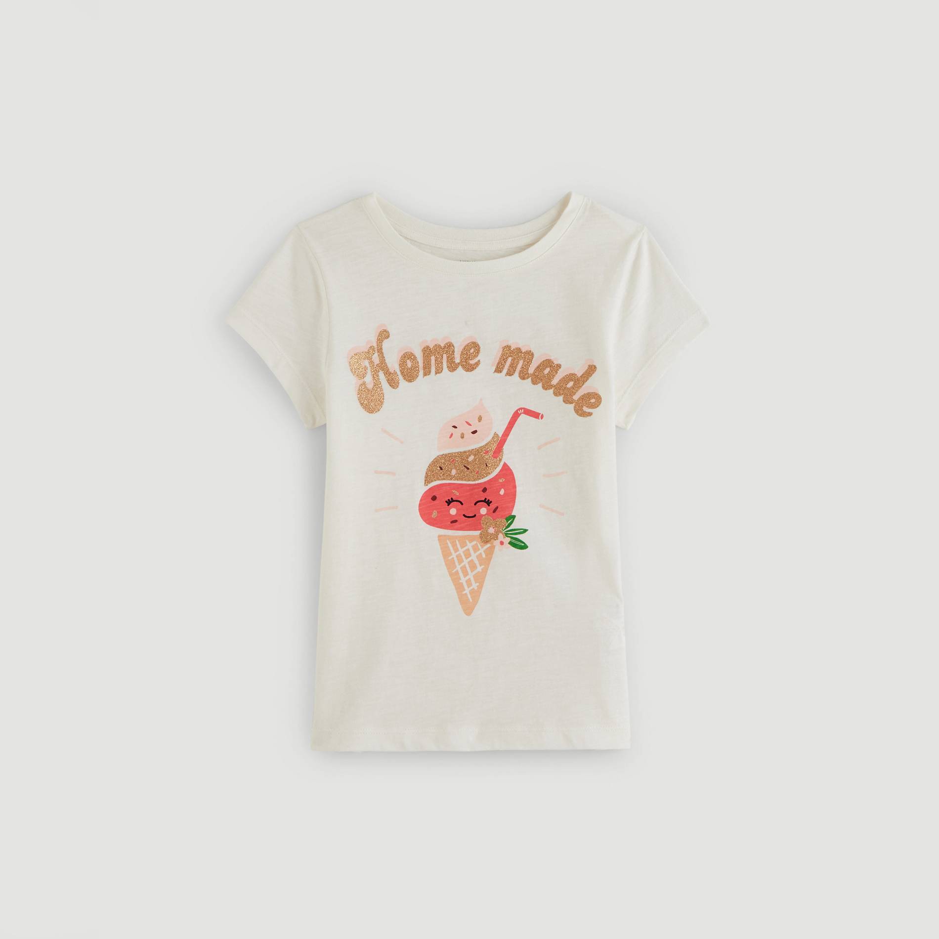 T-shirt manches courtes imprimé en coton BIO, Ecru, large image number 0.0