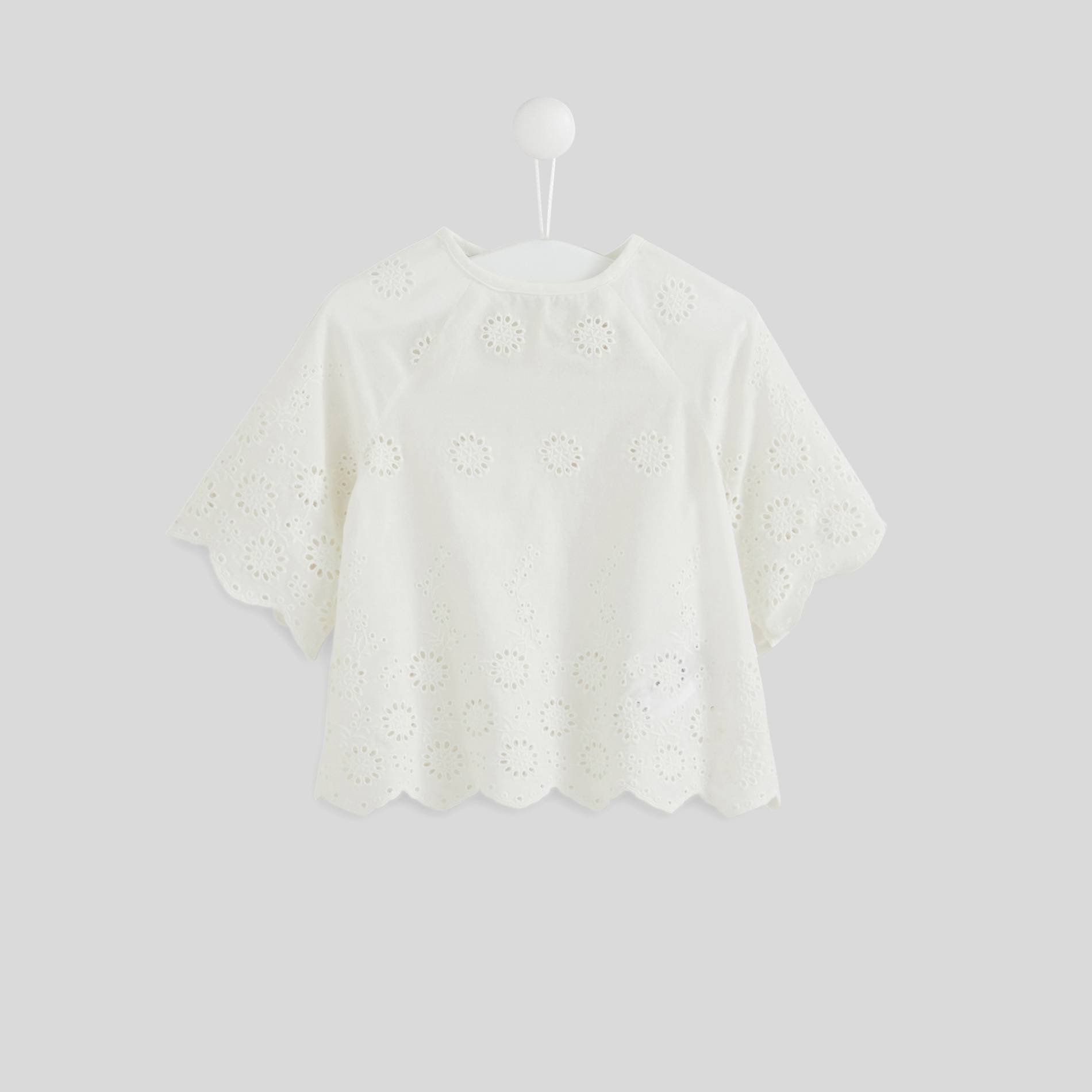 Blouse manches courtes broderie anglaise, Blanc, large image number 0