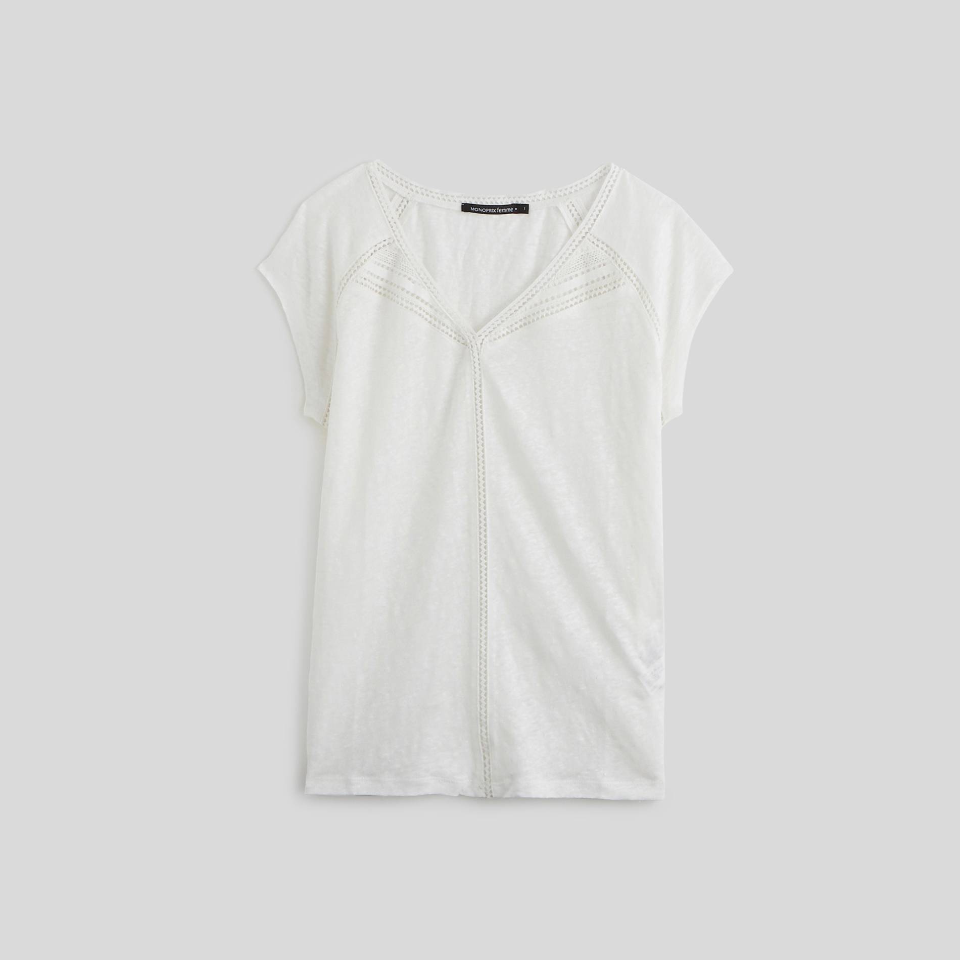 T-shirt fantaisie en lin, Ecru, large image number 0.0