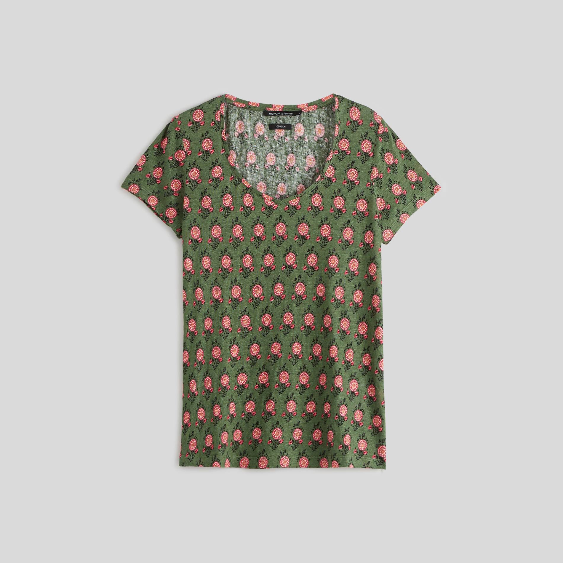 T-shirt imprimé en lin, Vert, large image number 0