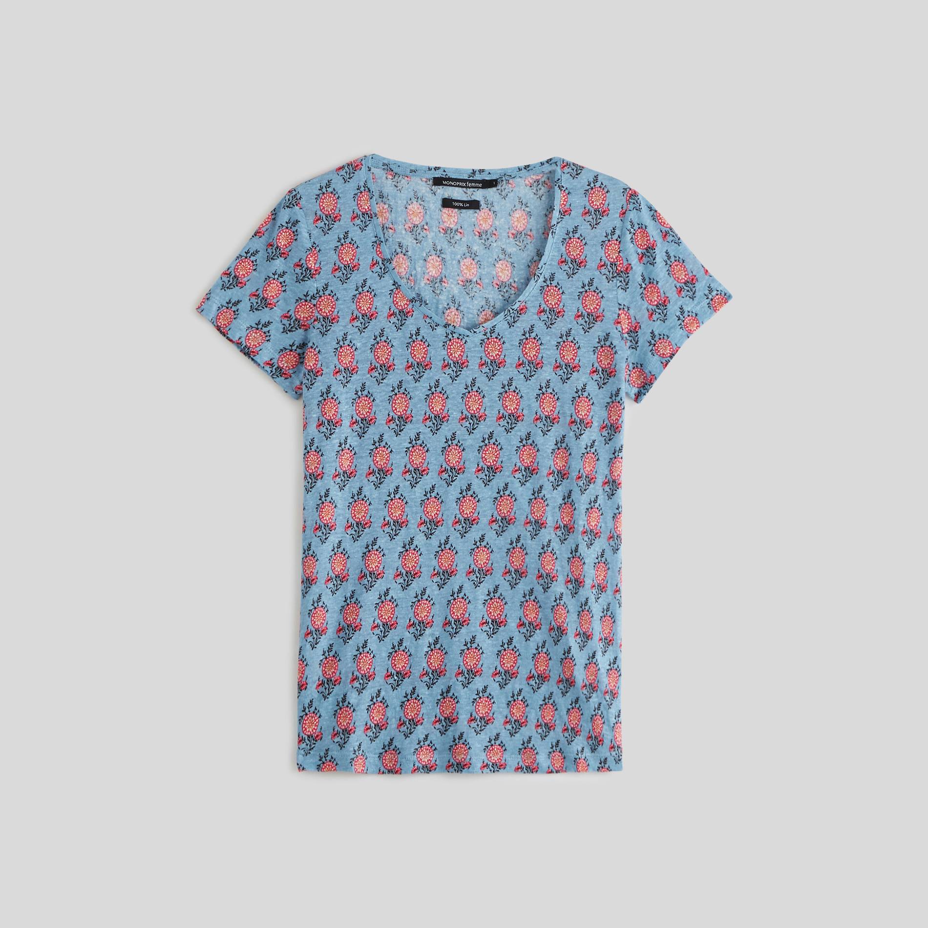 T-shirt imprimé en lin, Bleu gris, large image number 0.0