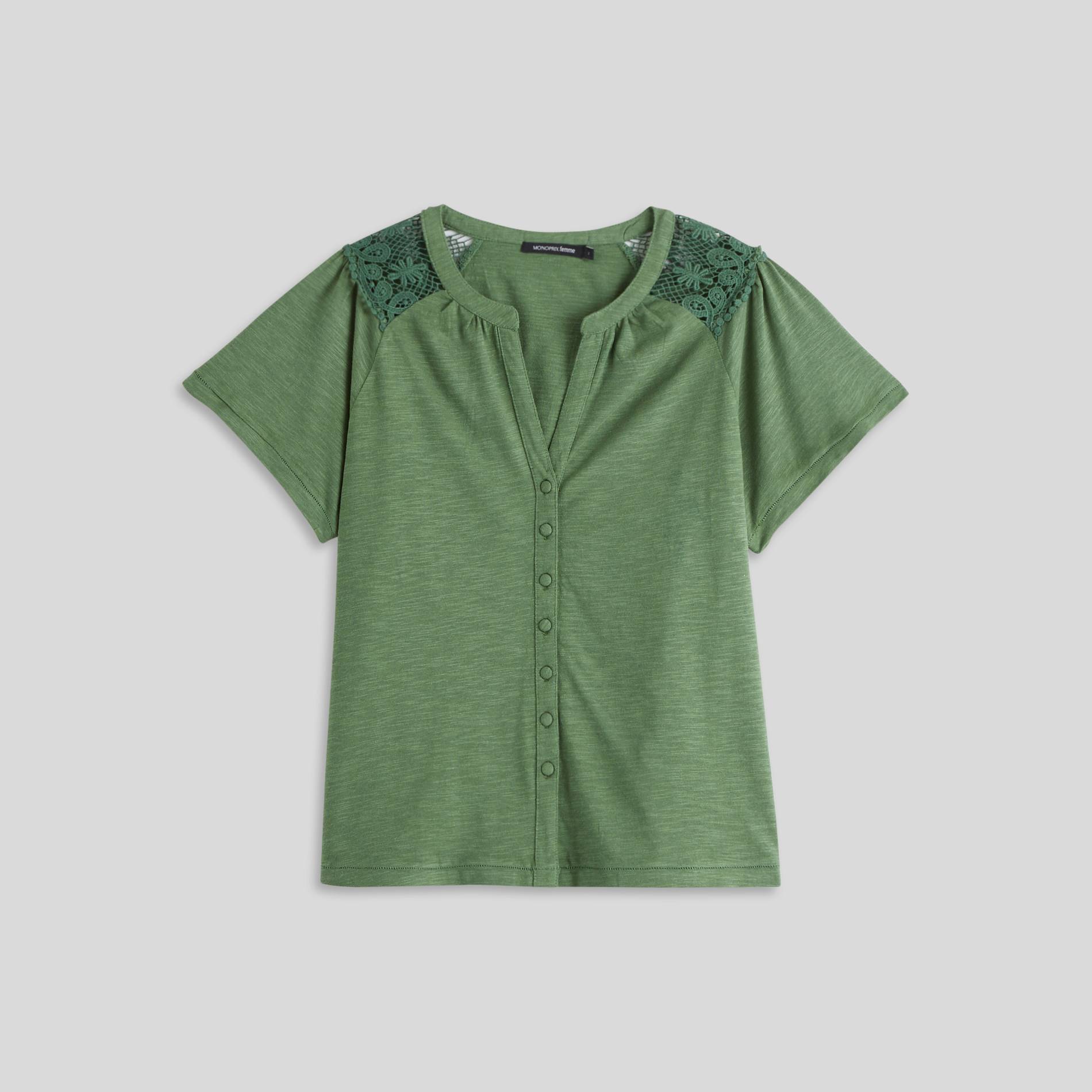 T-shirt manches courtes boutonné, Vert, large image number 0