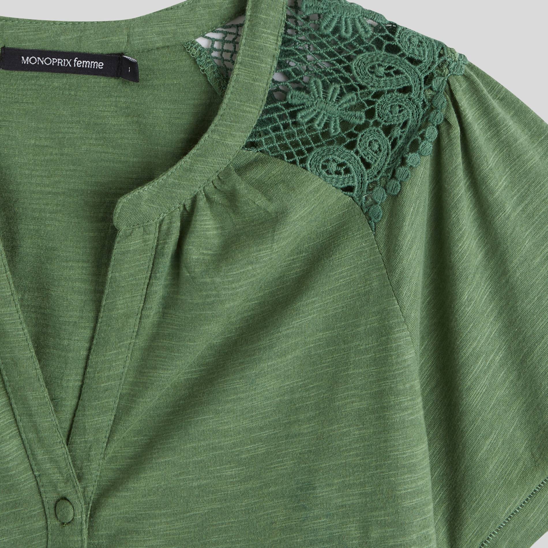 T-shirt manches courtes boutonné, Vert, large image number 2