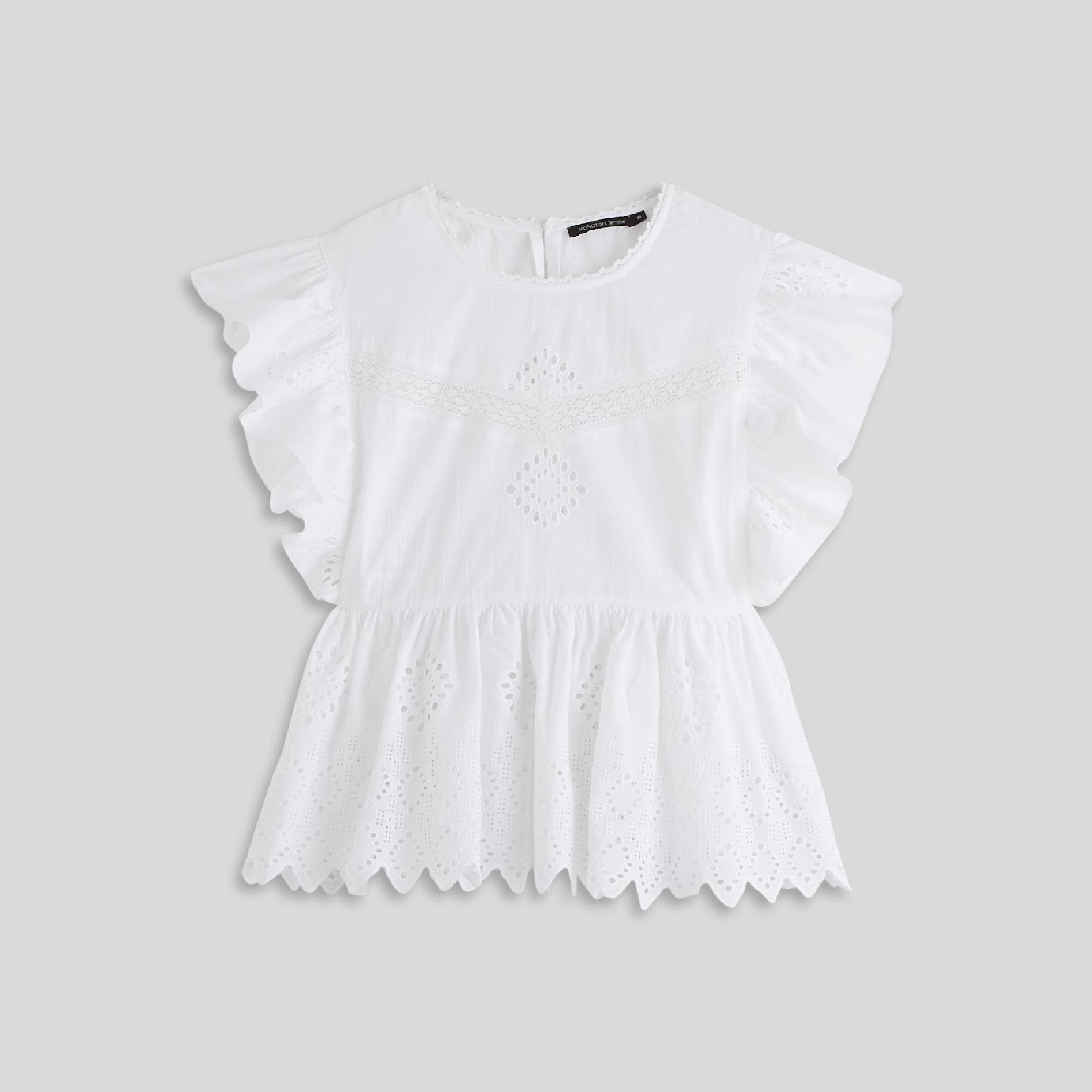 Top sans manche avec broderie anglaise en coton, Blanc, large image number 0.0