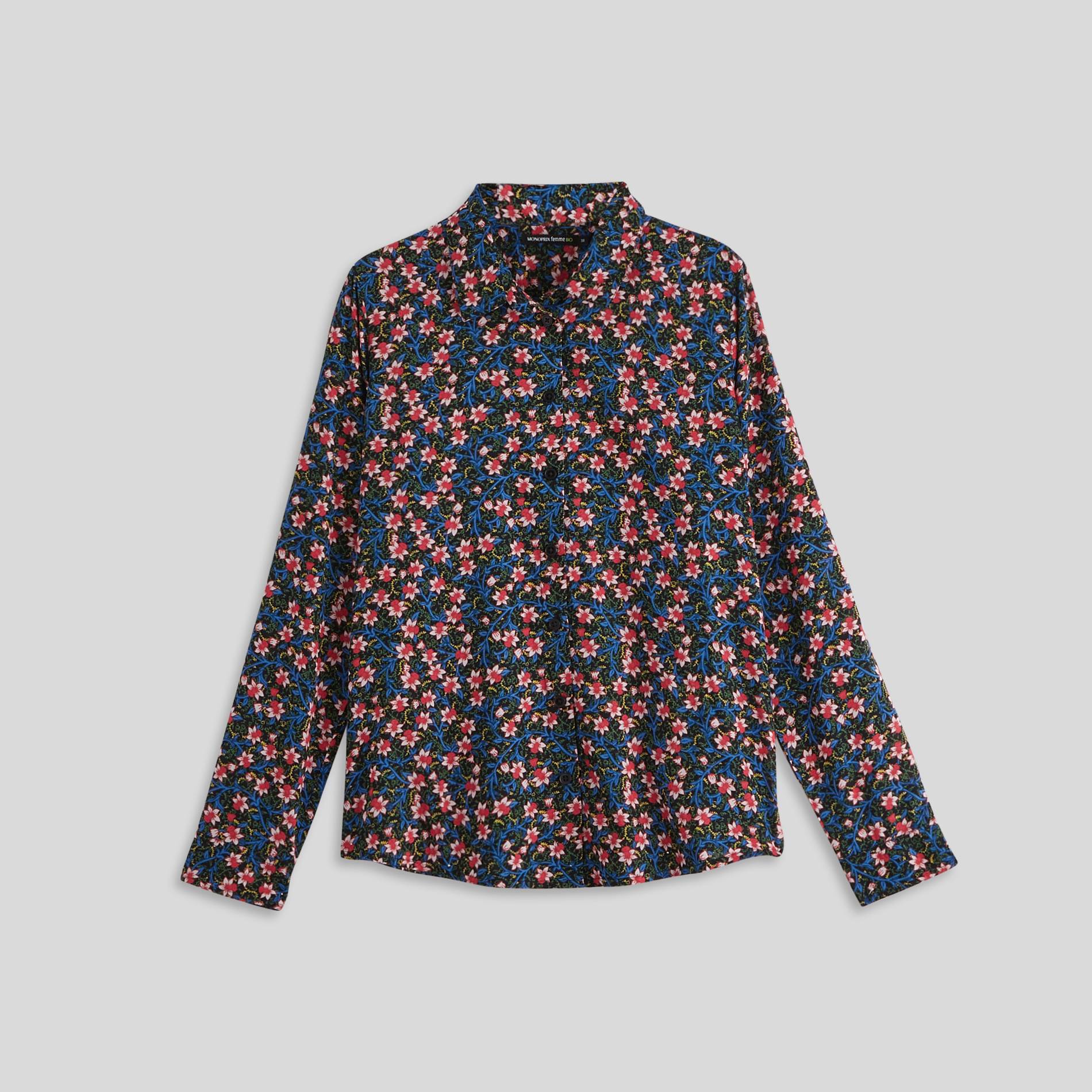 Chemise en coton BIO imprimé floral, Noir, large image number 1.0