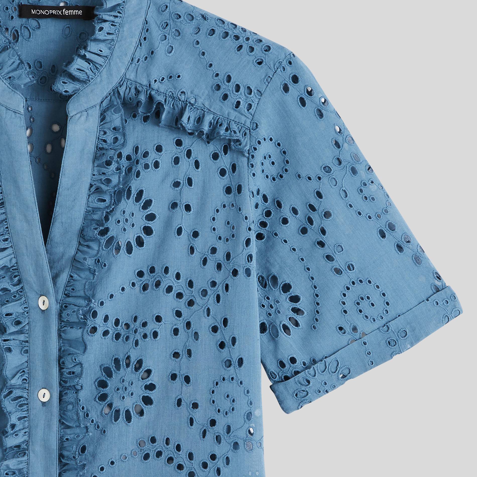 Blouse à broderie anglaises manches courtes, Bleu gris, large image number 2.0