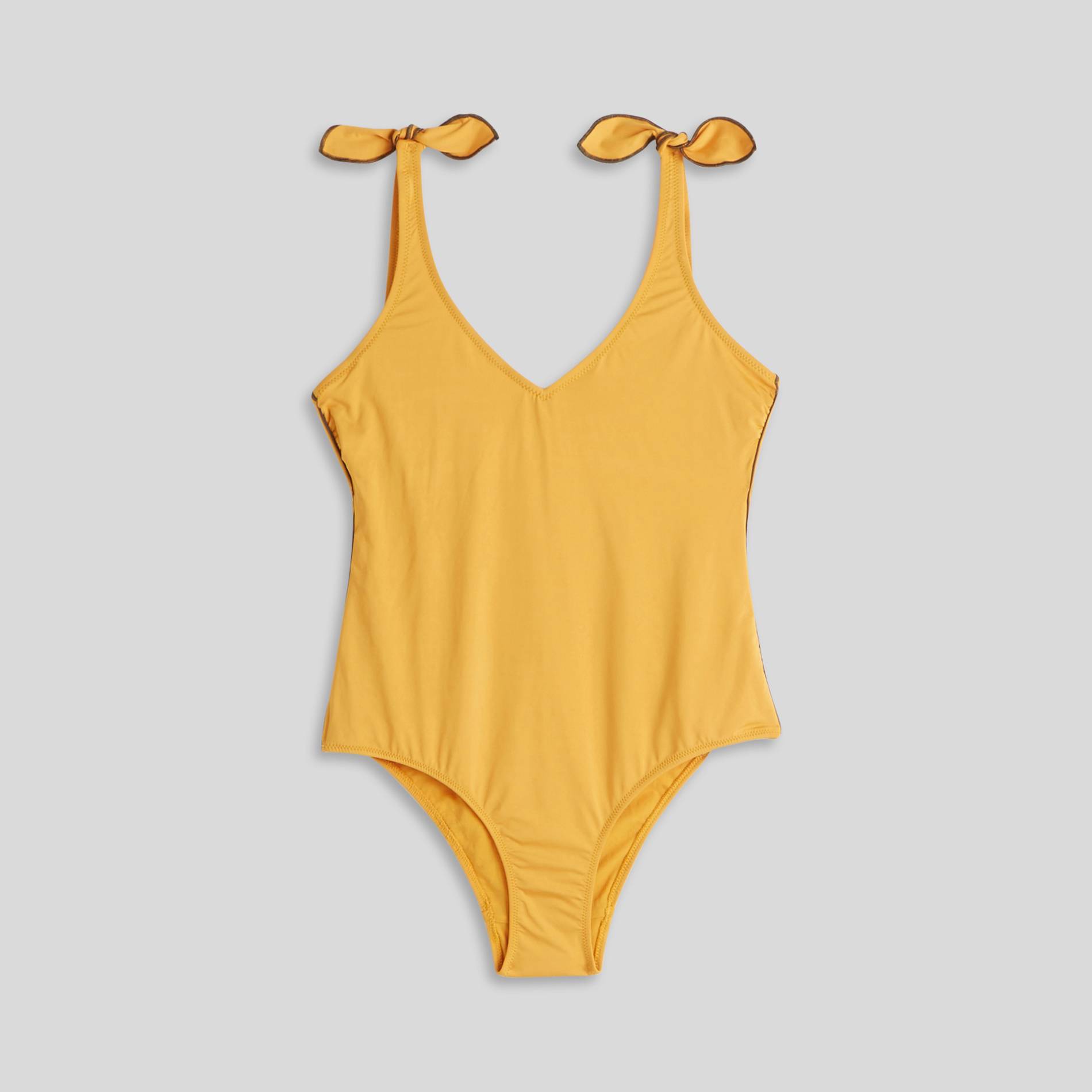 Maillot de bain 1 pièce triangle uni, Jaune, large image number 0