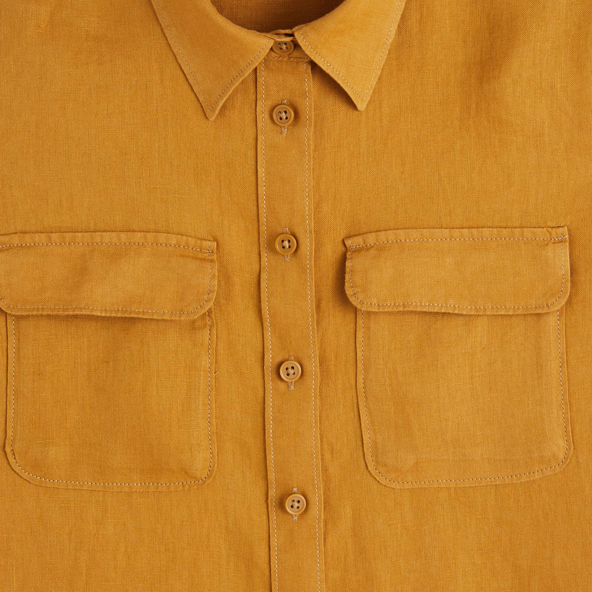Chemise manches longues en lin unie, Moutarde, large image number 2.0