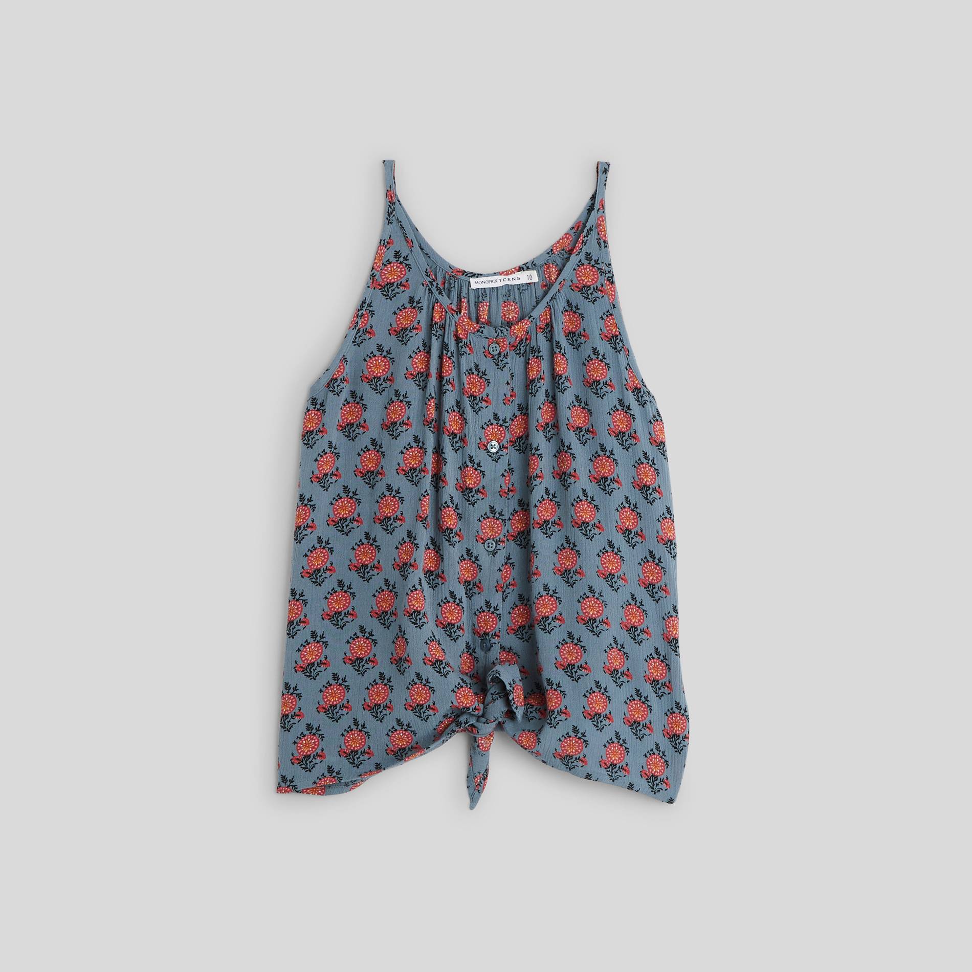 Blouse imprimée sans manche, Bleu gris, large image number 0