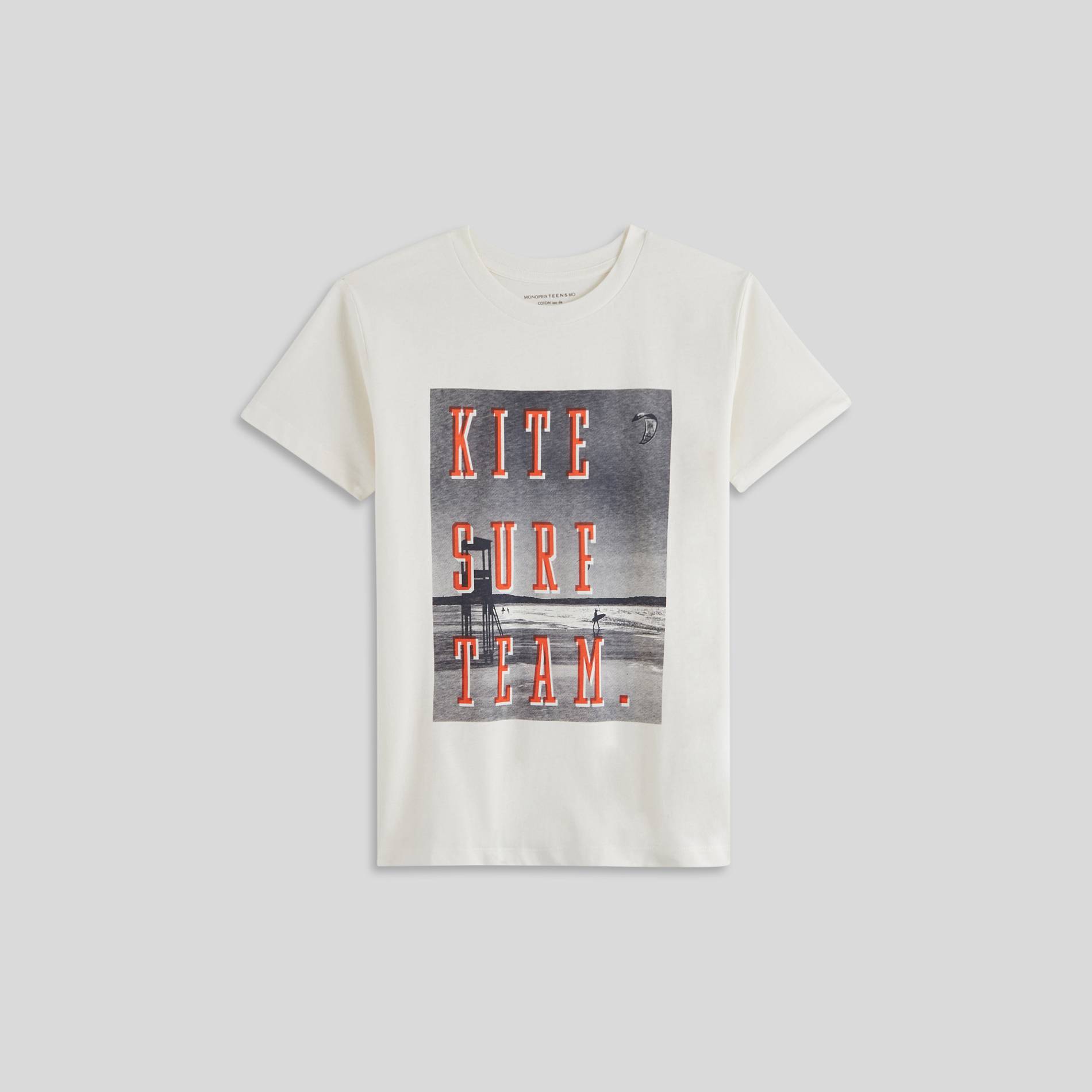 T-shirt manches courtes imprimé en coton BIO, Ecru, large image number 0.0