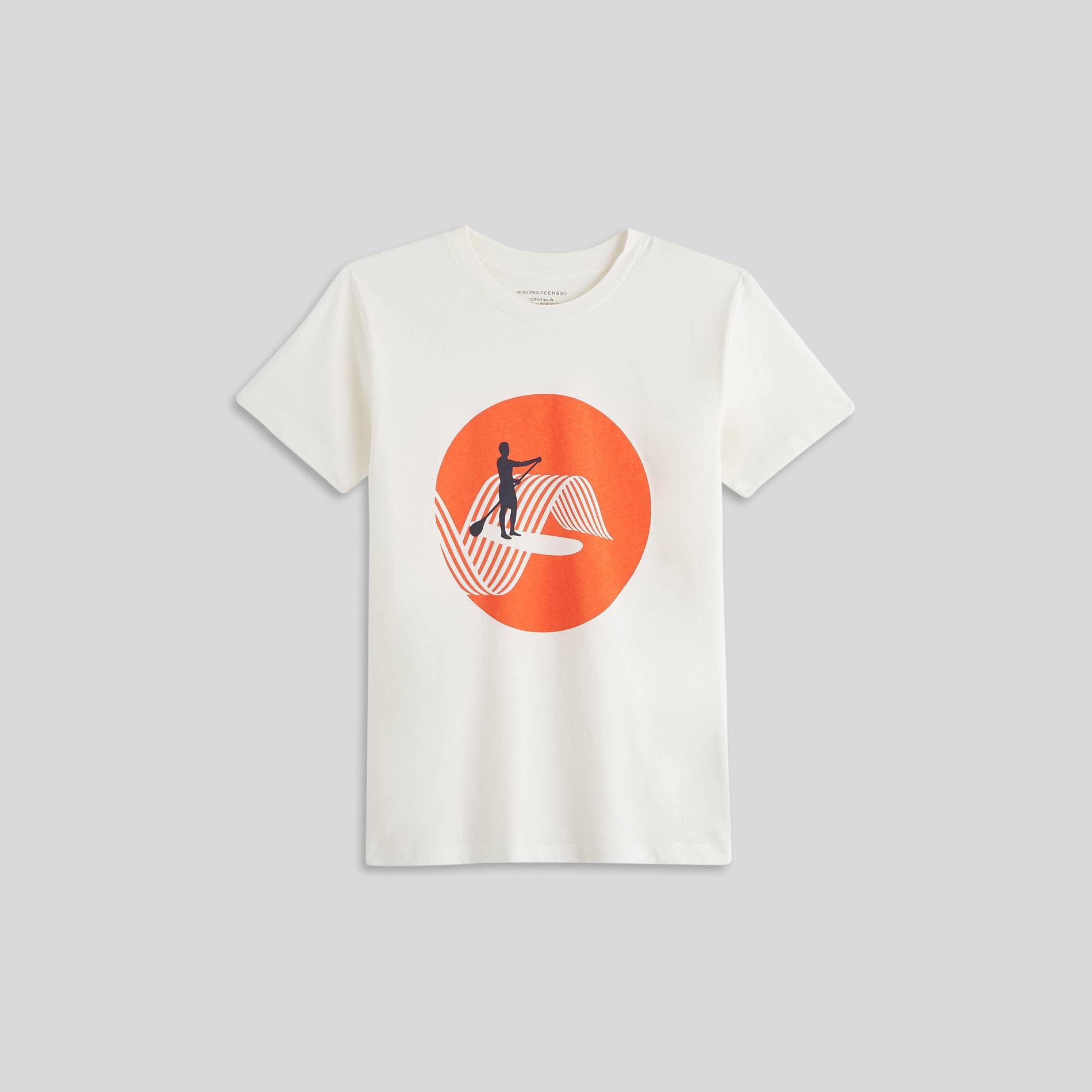 T-shirt manches courtes imprimé en coton BIO, Ecru, large image number 0