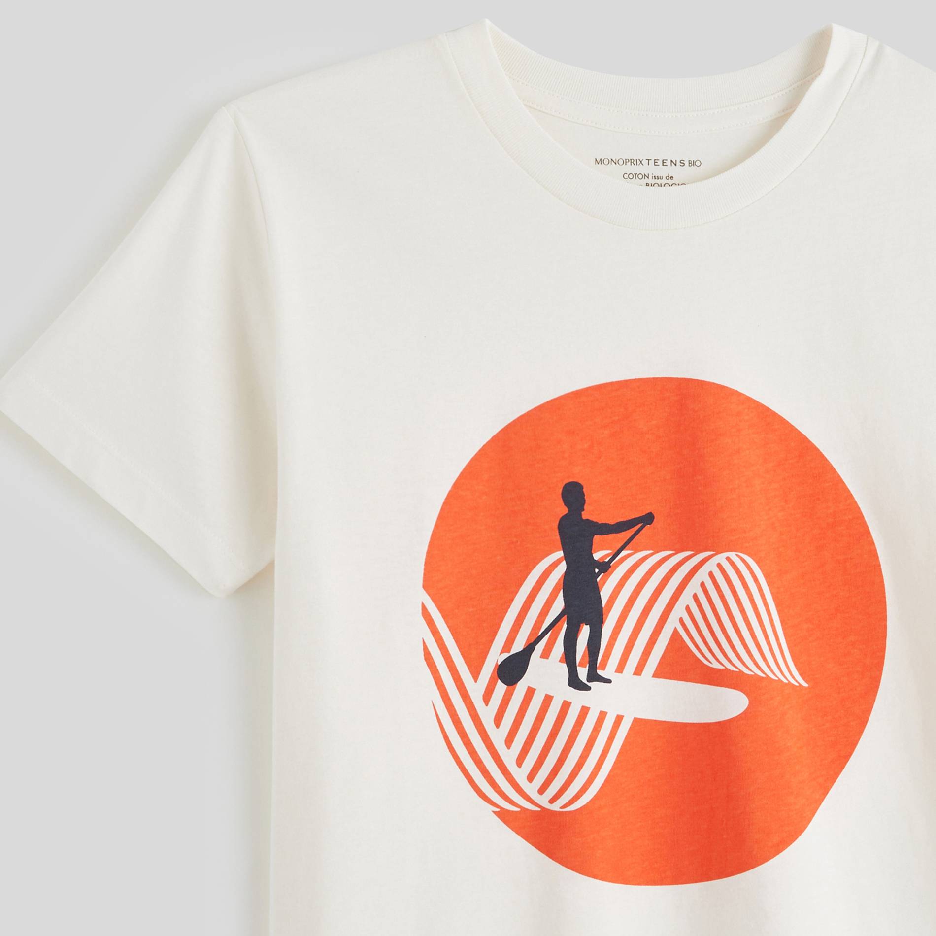 T-shirt manches courtes imprimé en coton BIO, Ecru, large image number 2.0