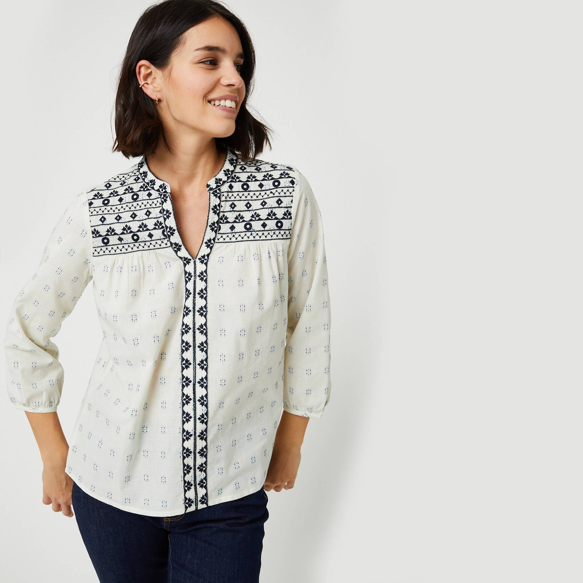 Blouse manches longues avec broderie, Ecru, large image number 0