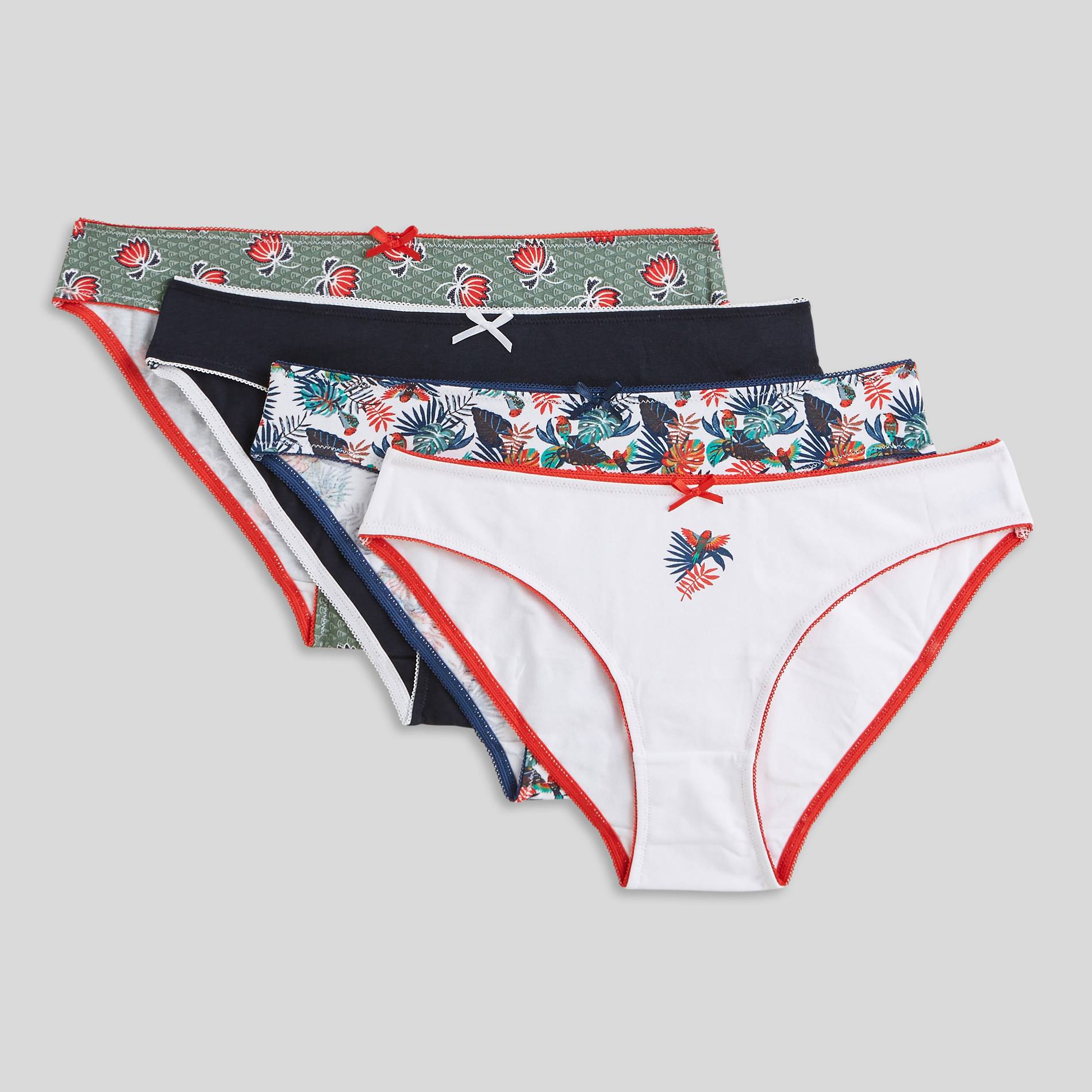 Lot de 4 culottes en coton imprimés, Blanc, large image number 0.0