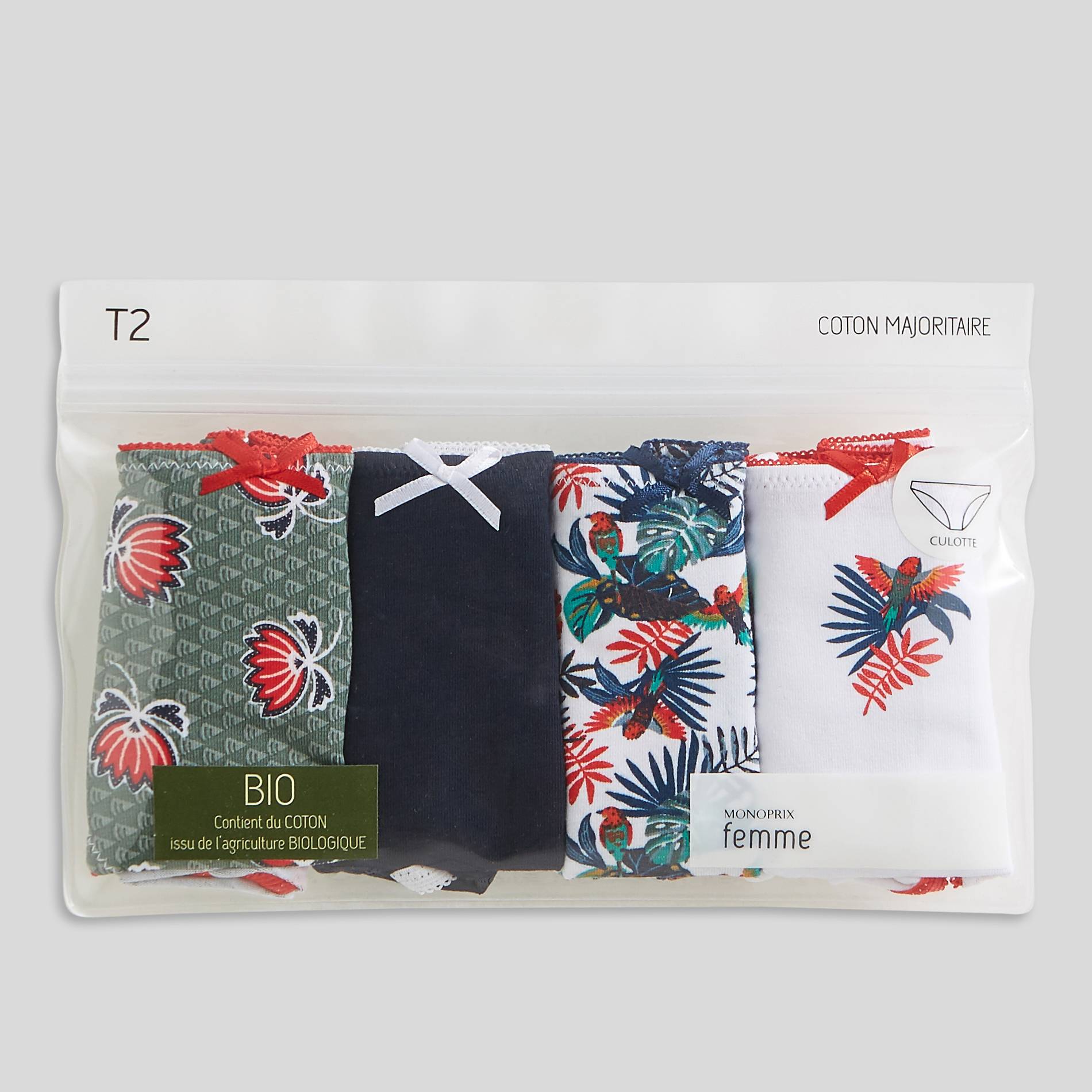 Lot de 4 culottes en coton imprimés, Blanc, large image number 2