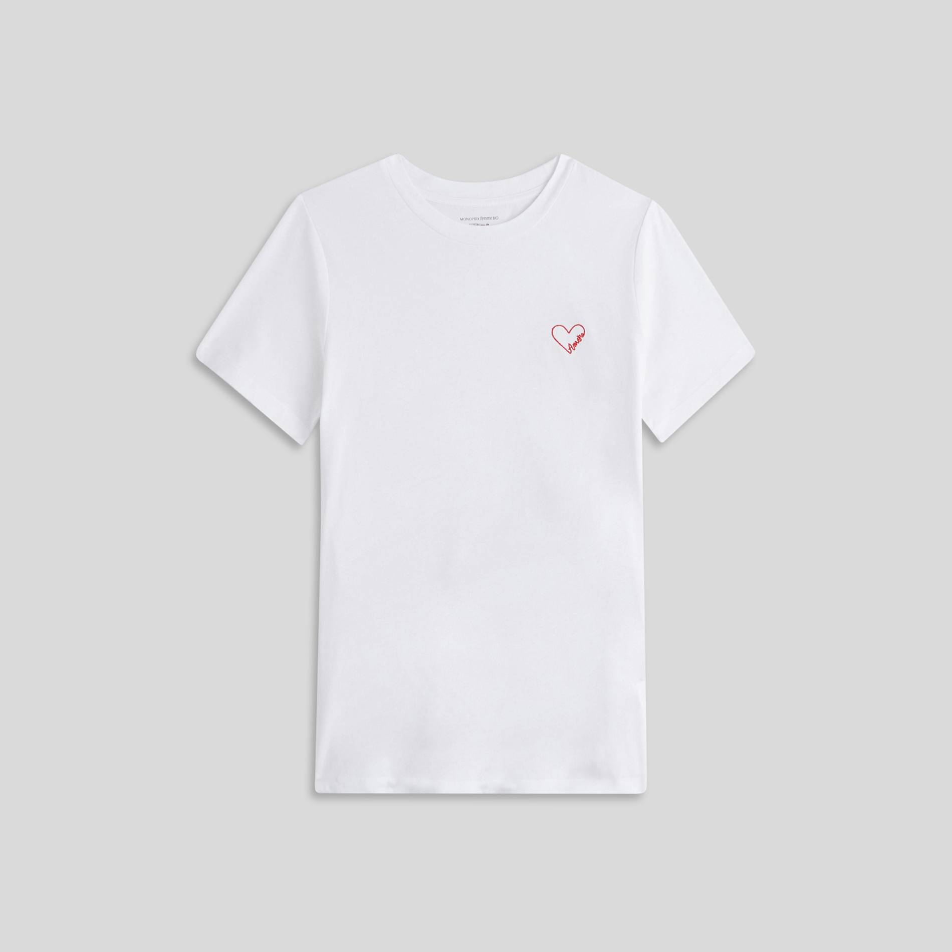 T-shirt manches courtes brodé en coton BIO, Blanc, large image number 0