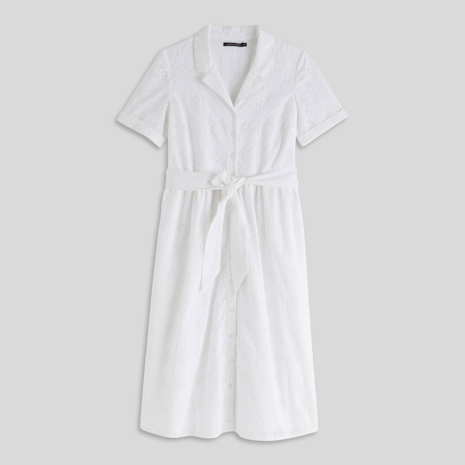 Robe chemise &agrave; broderies anglaises, Blanc, large image number 0