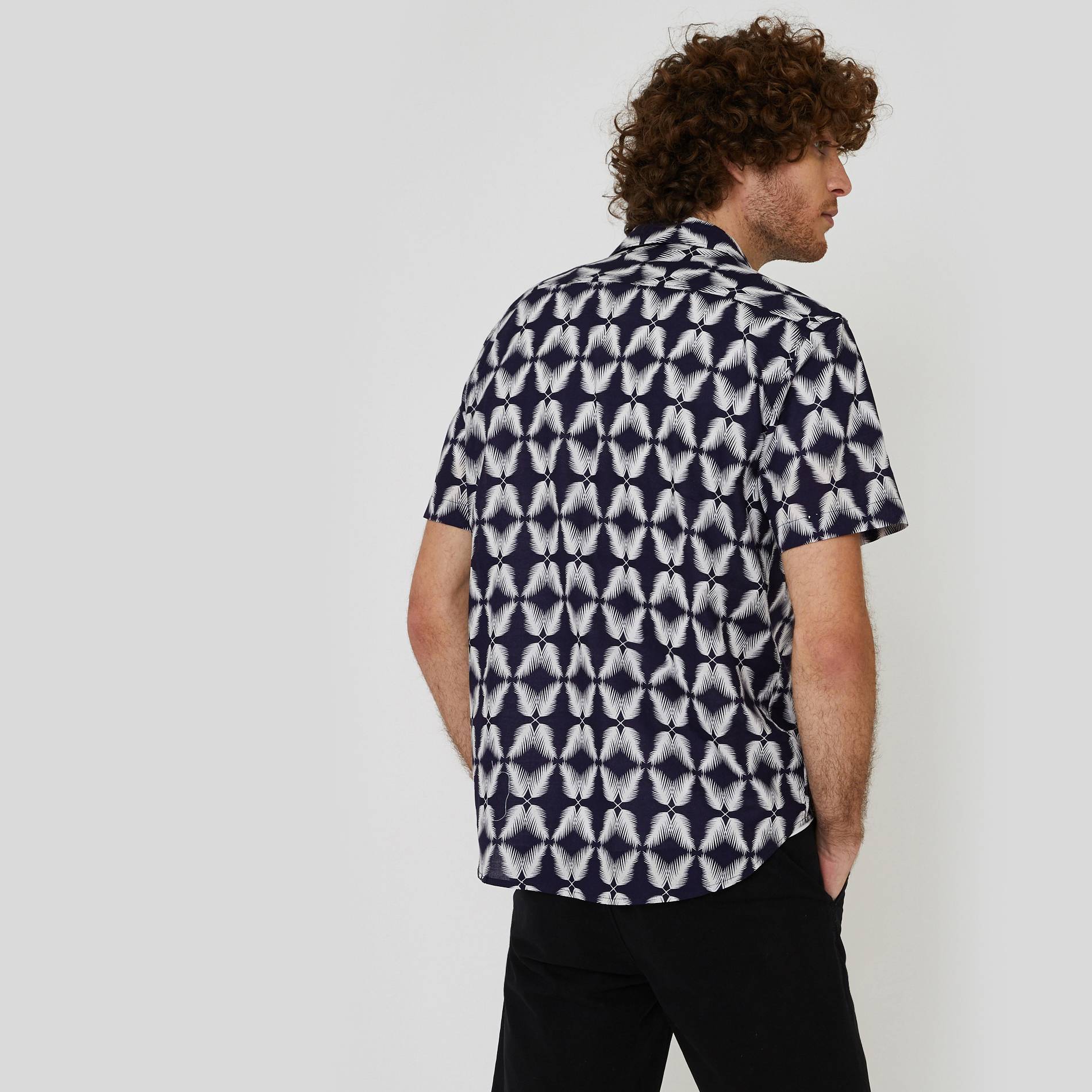 Chemise manches courtes imprimée, Bleu marine, large image number 1.0