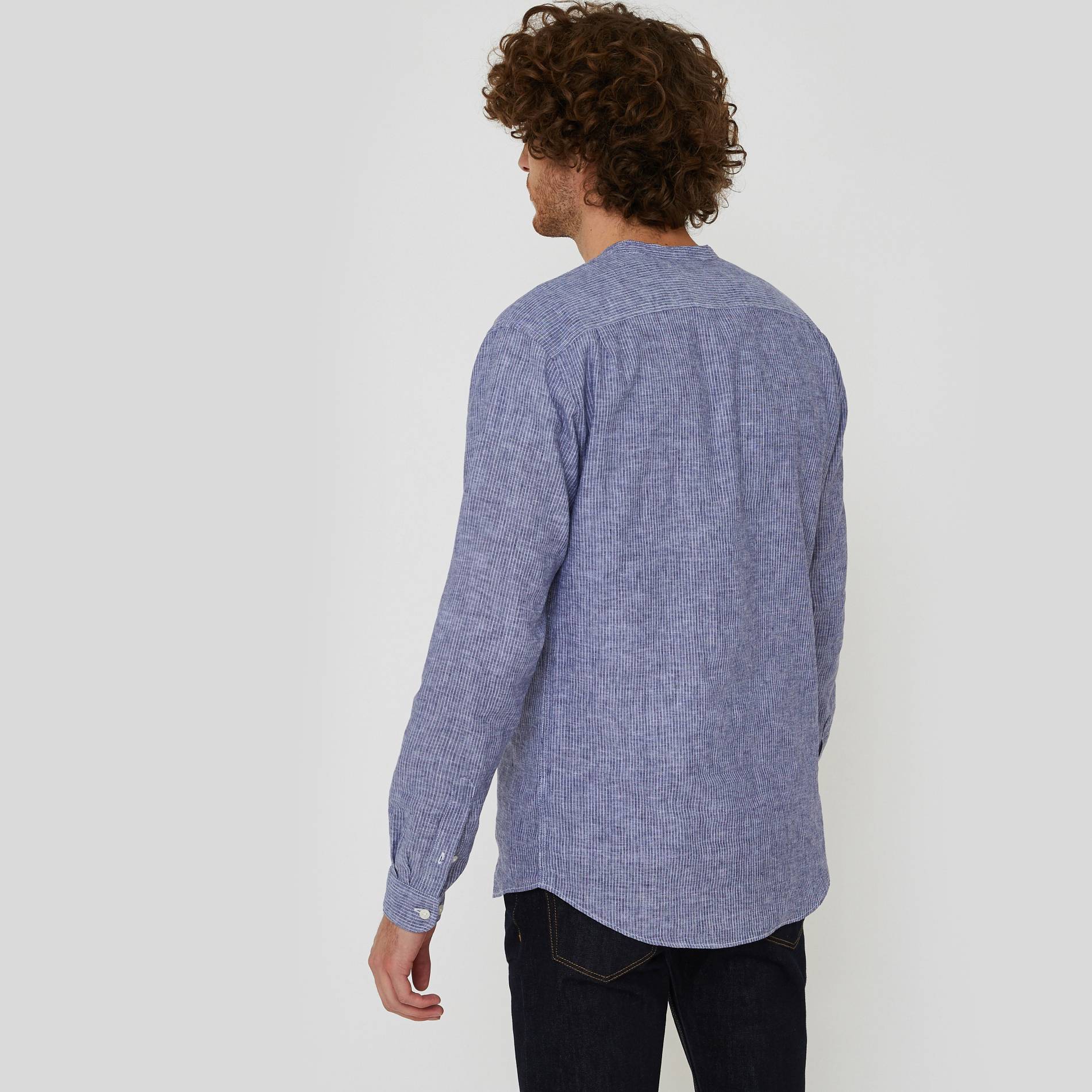 Chemise en lin col mao, Bleu marine, large image number 1