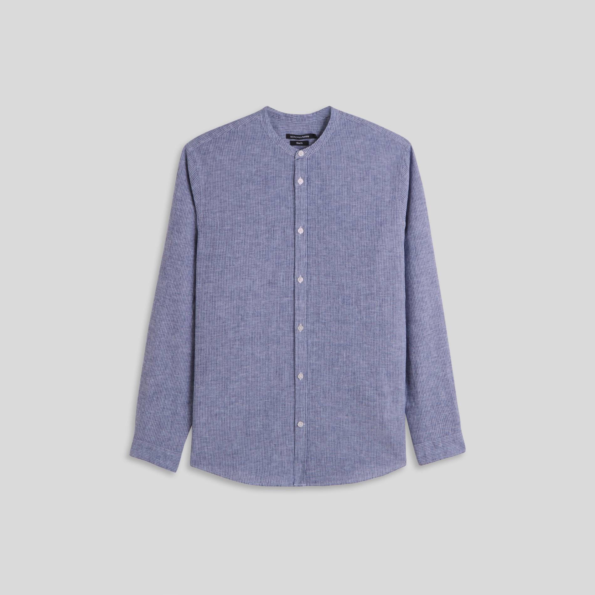 Chemise en lin col mao, Bleu marine, large image number 2