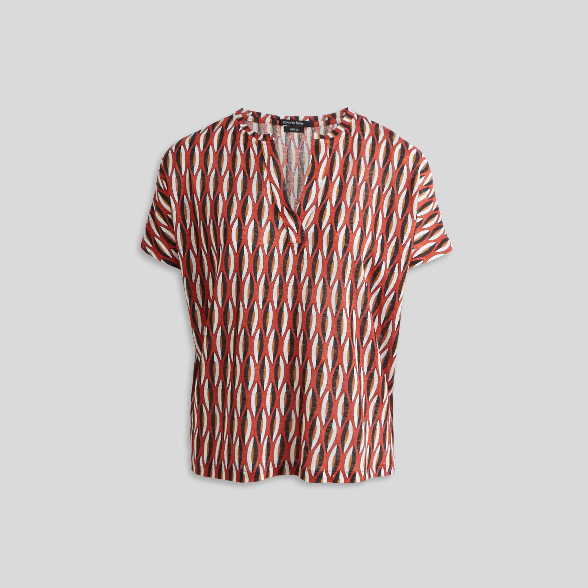 T-shirt col tunis en lin, Citrouille, large image number 0.0