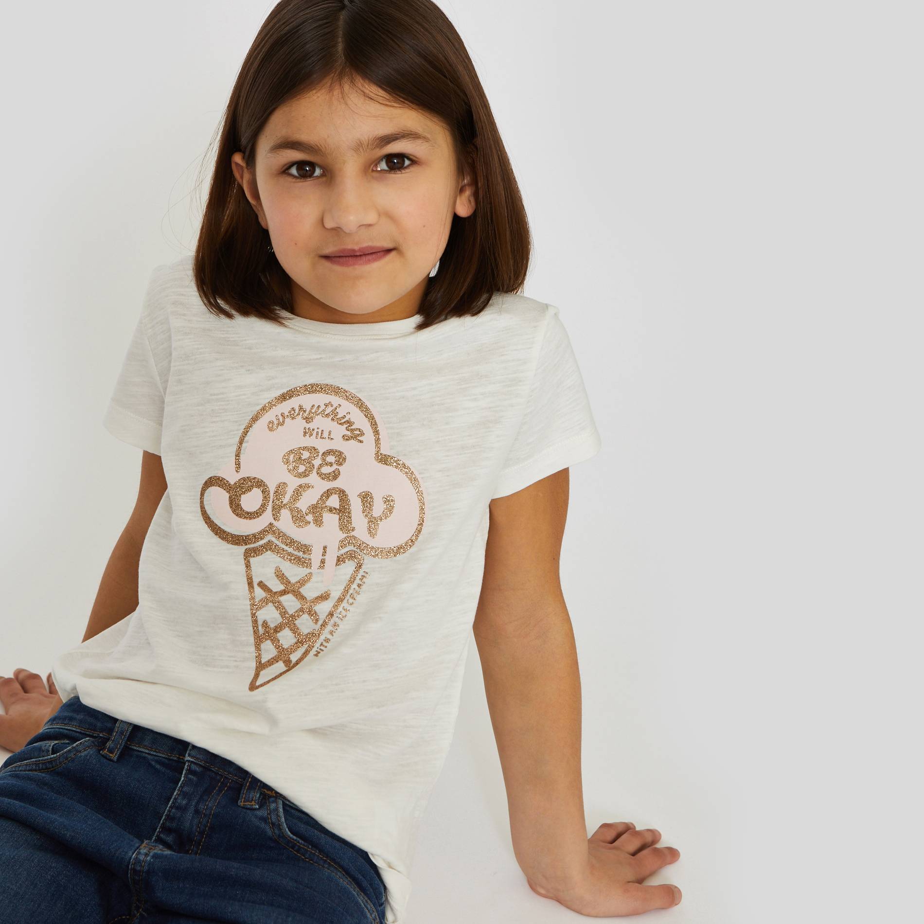 T-shirt manches courtes imprimé en coton BIO, Ecru, large image number 0.0