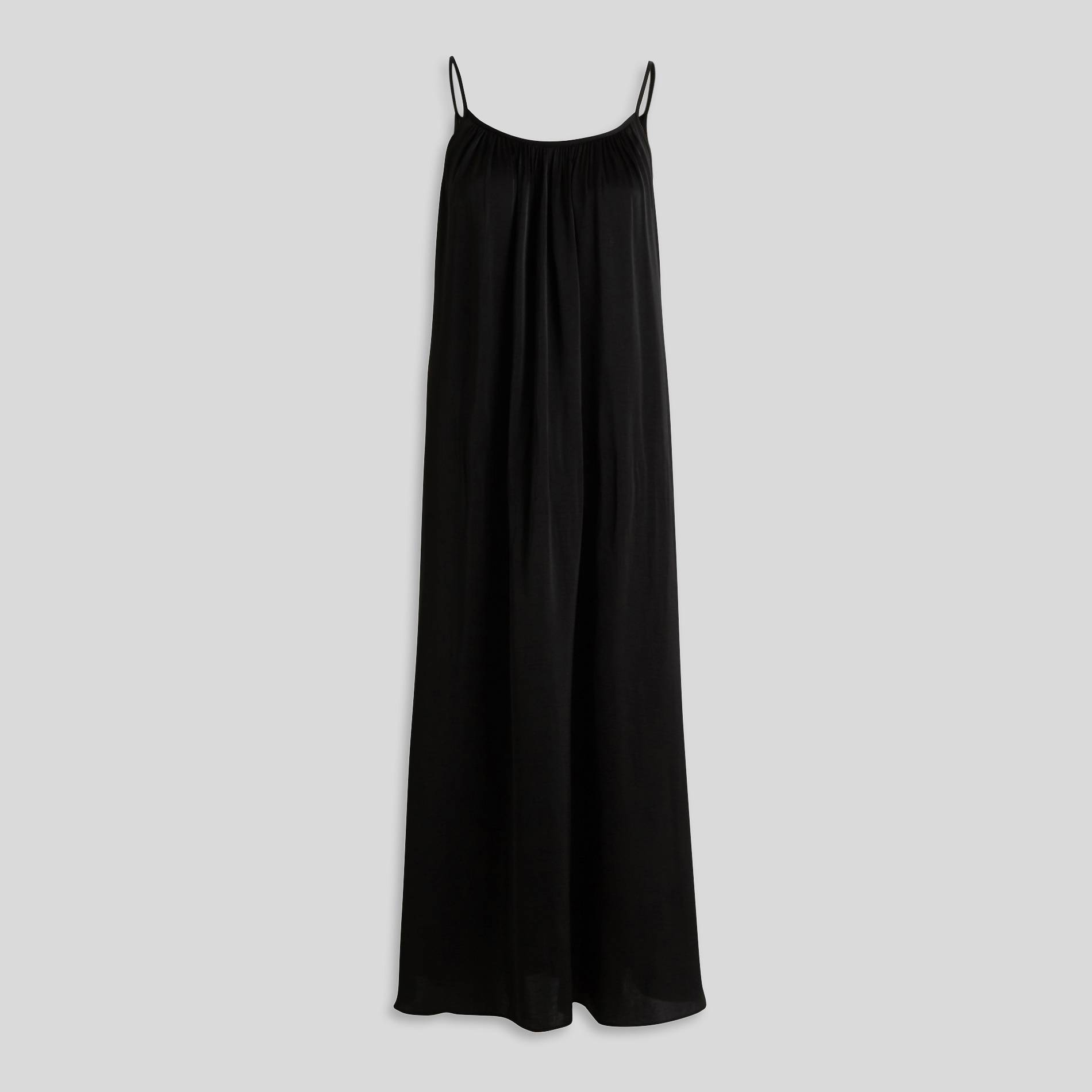 Robe fluide satinée à fines bretelles, Noir, large image number 0