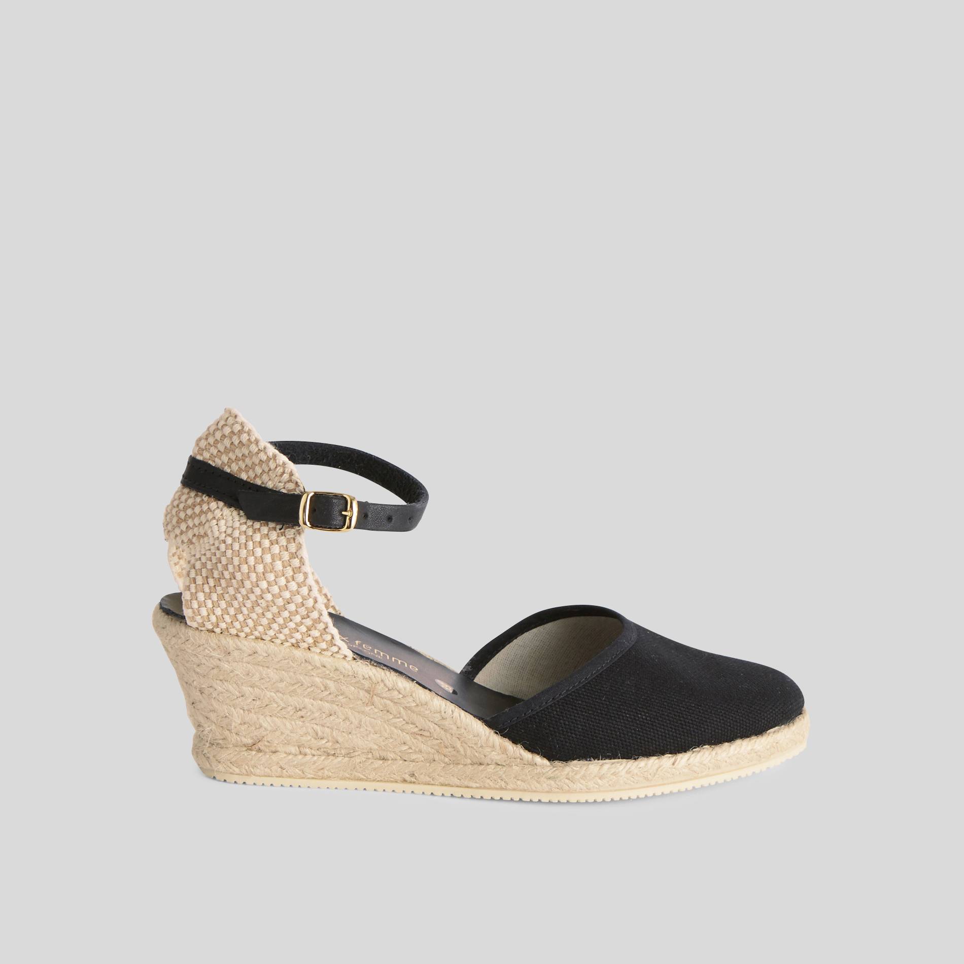 Espadrilles compens&eacute;es, Noir, large image number 1