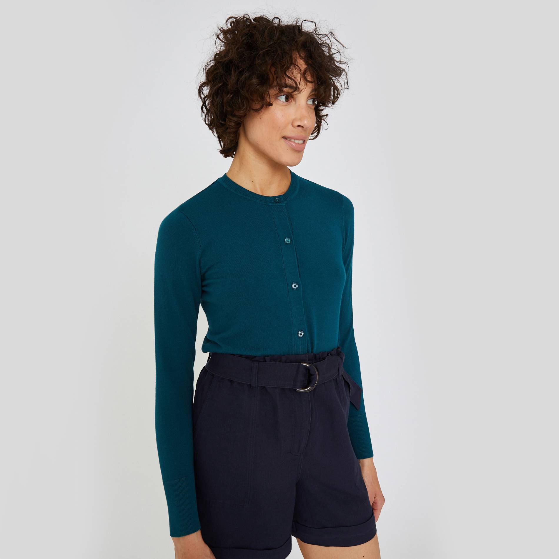 Cardigan manches longues, Bleu canard, large image number 0.0