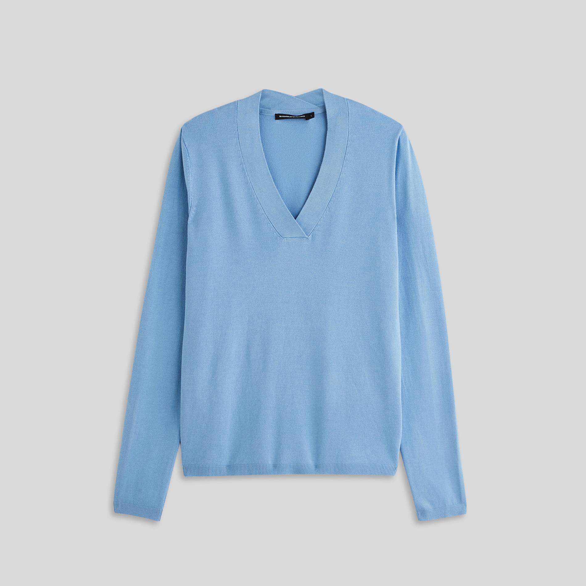 Pull col V, Bleu, large image number 2