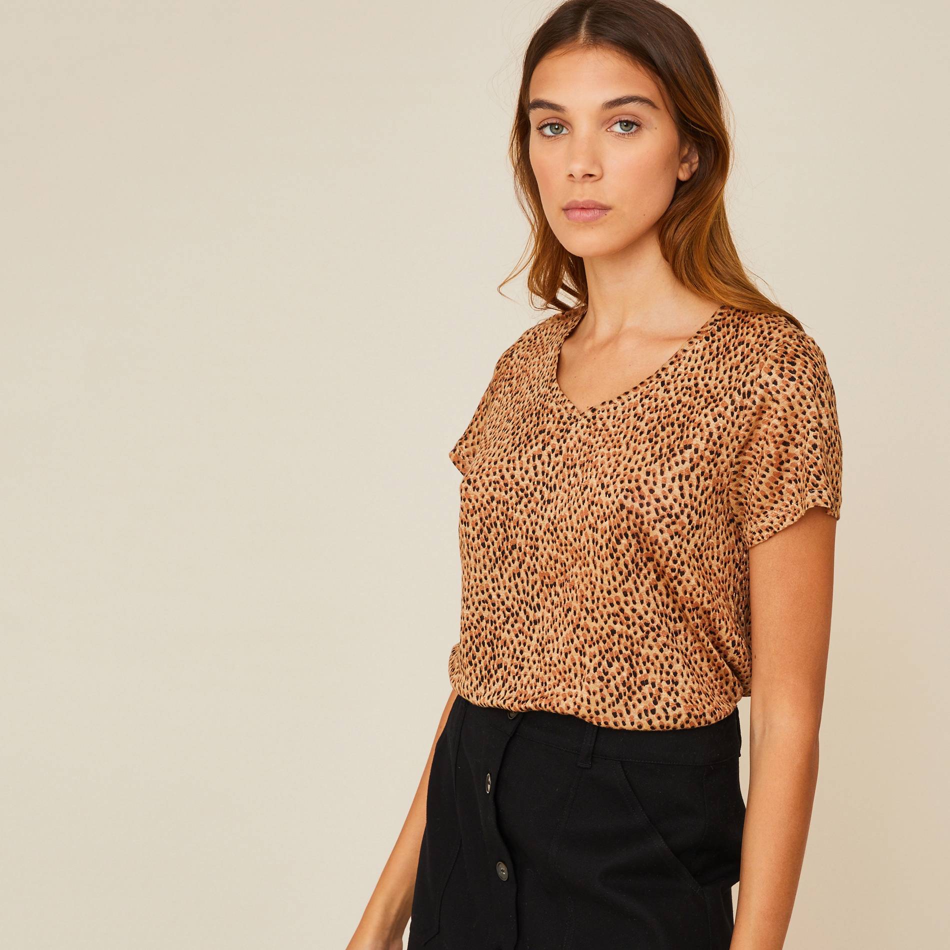 T-shirt imprimé en lin, Beige, large image number 0