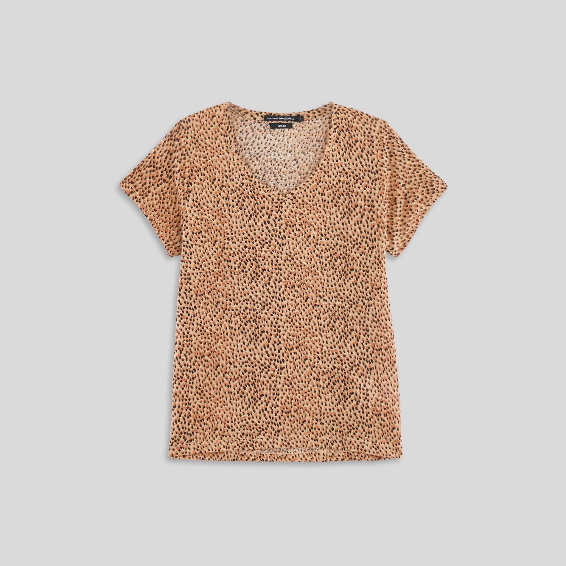 T-shirt imprimé en lin, Beige, large image number 2