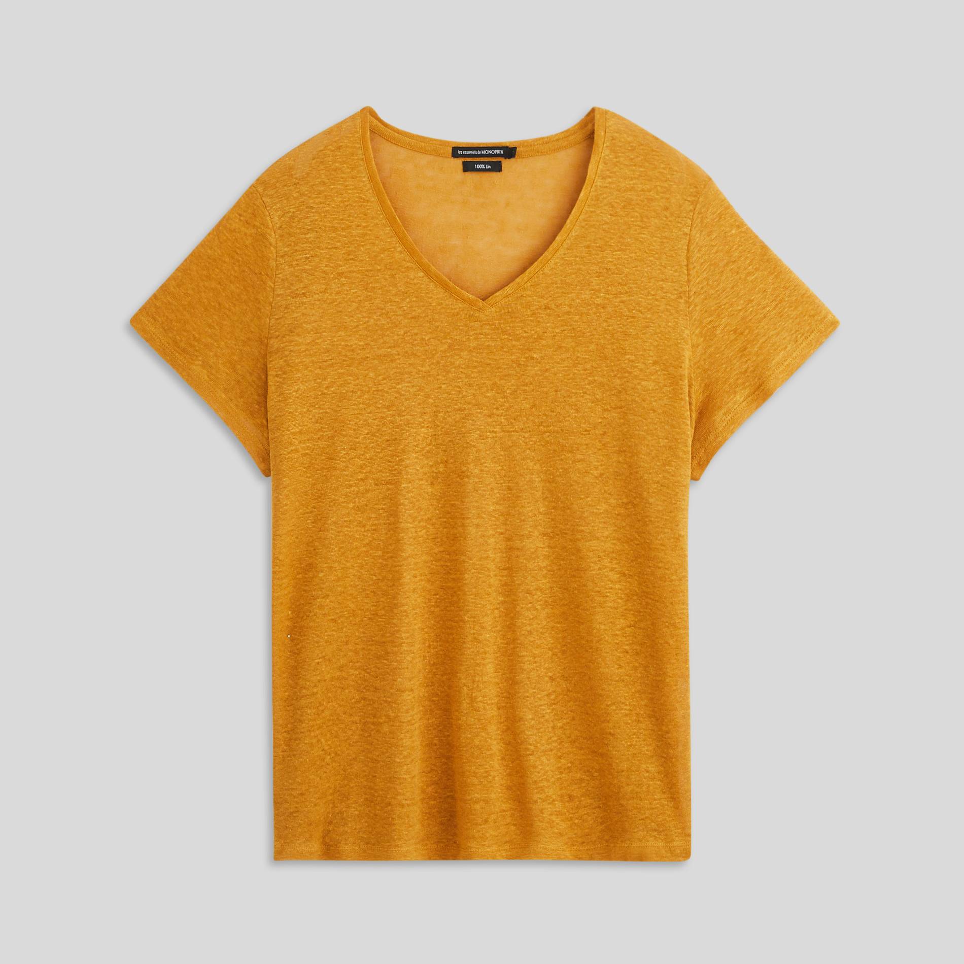 T-shirt imprimé en lin, Moutarde, large image number 2.0